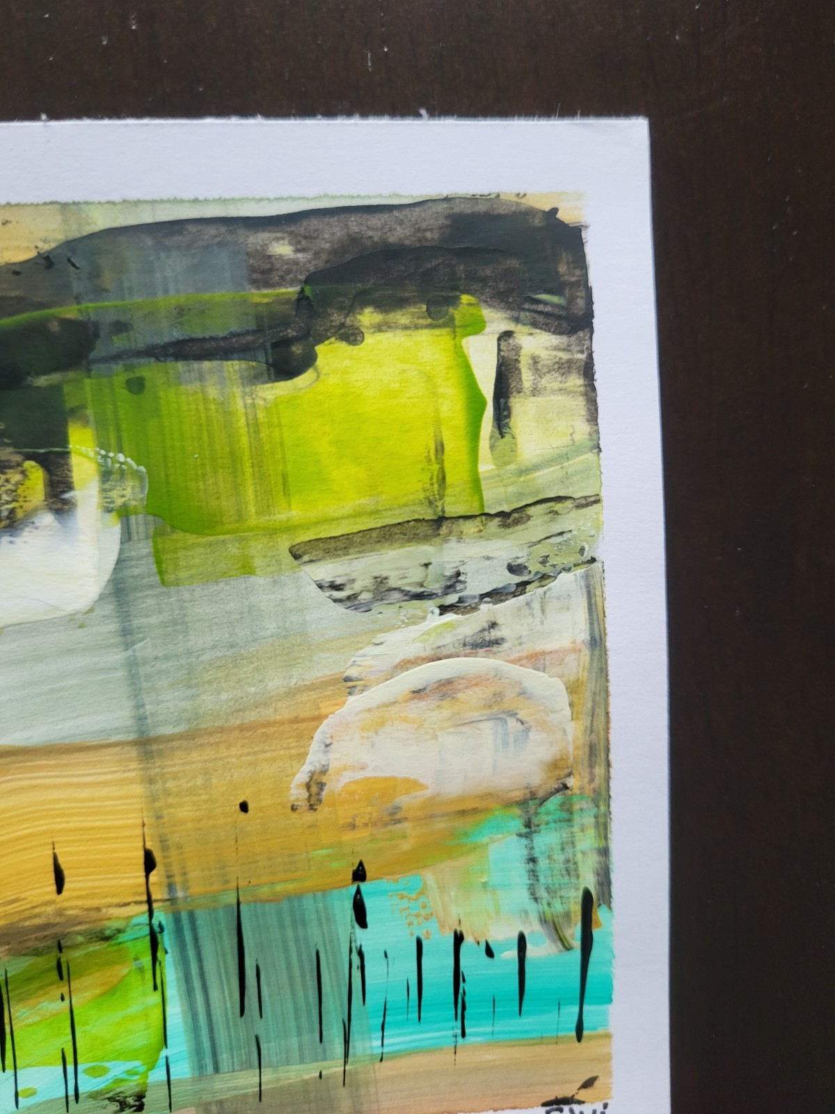 Elvi Set Of 2 Green Abstract 4×4 Paintings On Heavy paper Acrylic Modern Art
