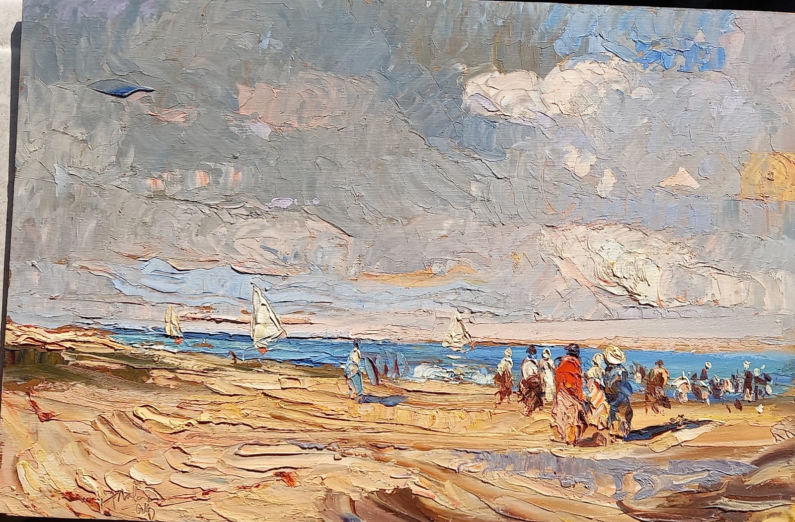 HERIBERTO MONTOYA ORTIZ ORIGINAL OLEO EN LA PLAYA