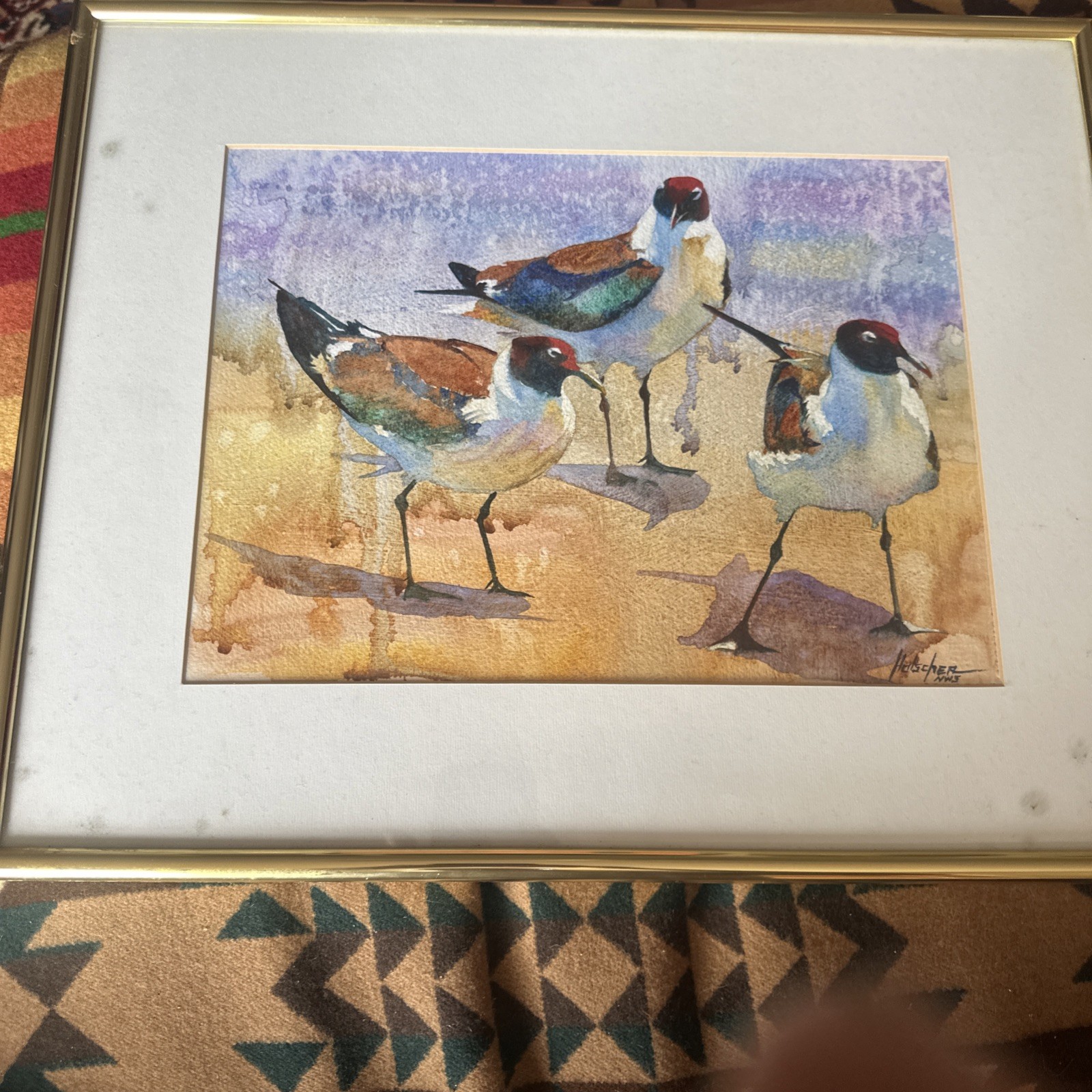 Original Watercolor By Pat Holscher Eastern N. C. Washington Shorebirds Seagulls