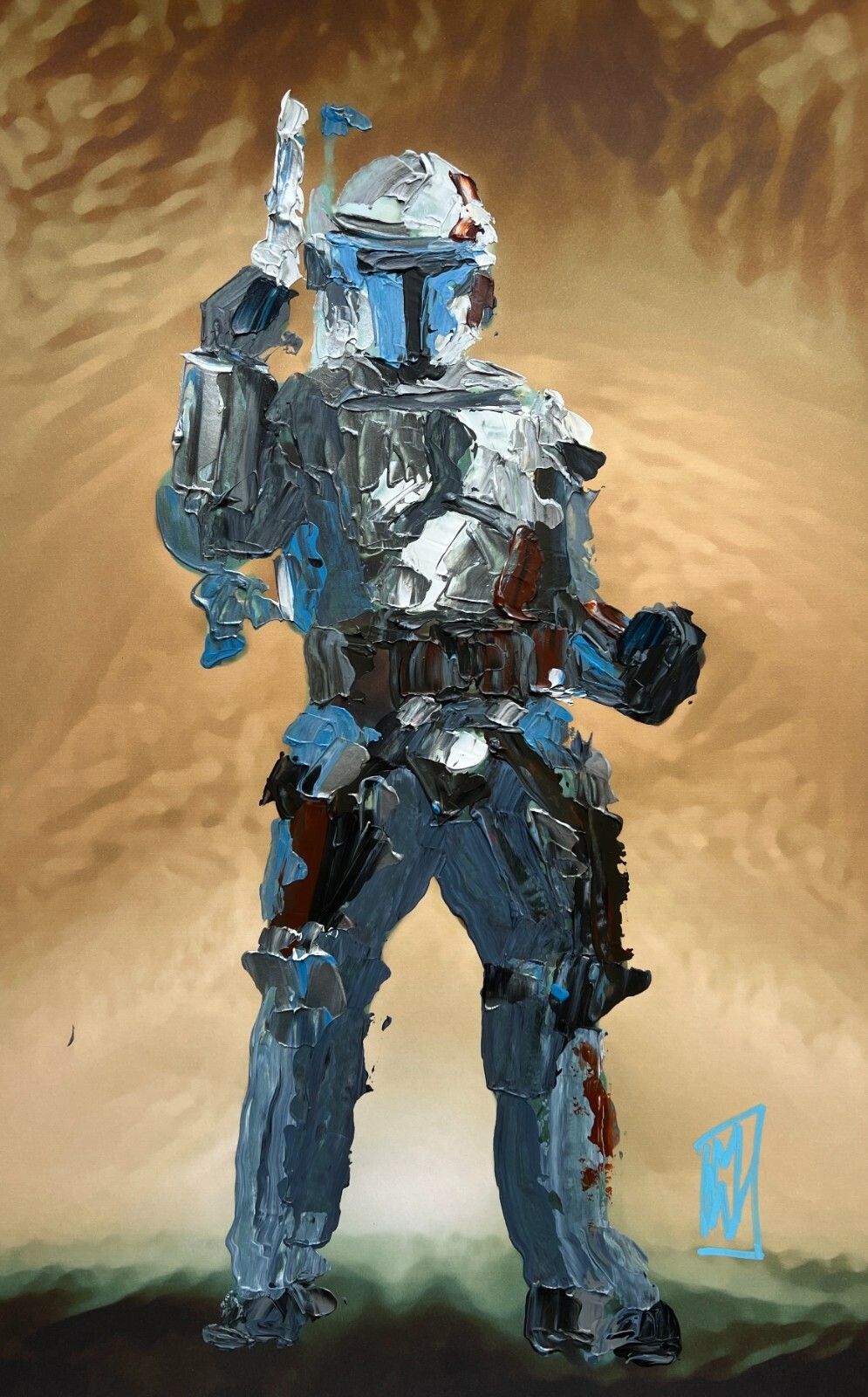 ORIGINAL Abstract Mandolorian Jango Fett Palette Knife Star Wars Art Painting
