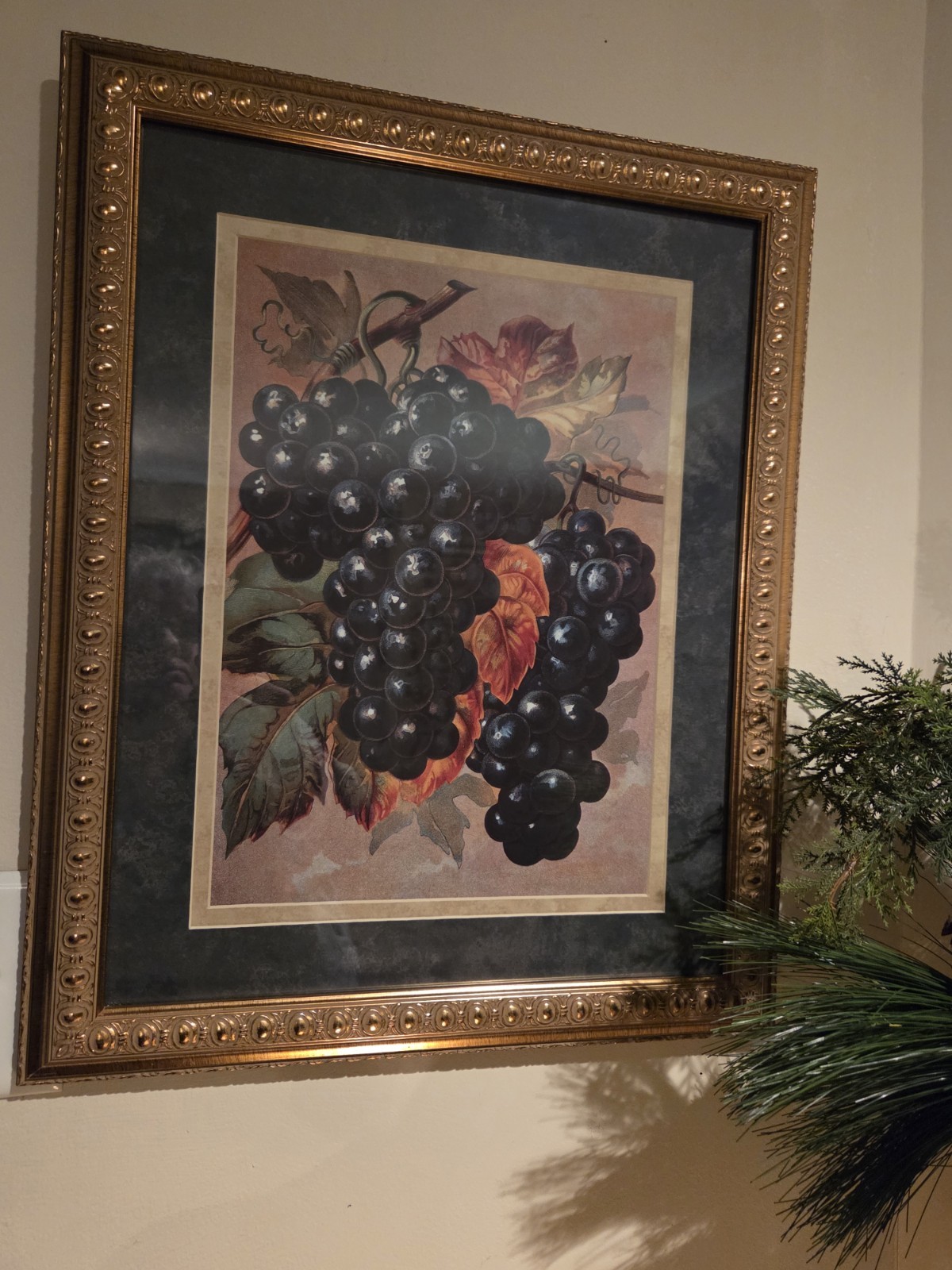 Vintage Mid-Century Grape Still Life In Ornate Gold Frame 20 X 16.5 Inches