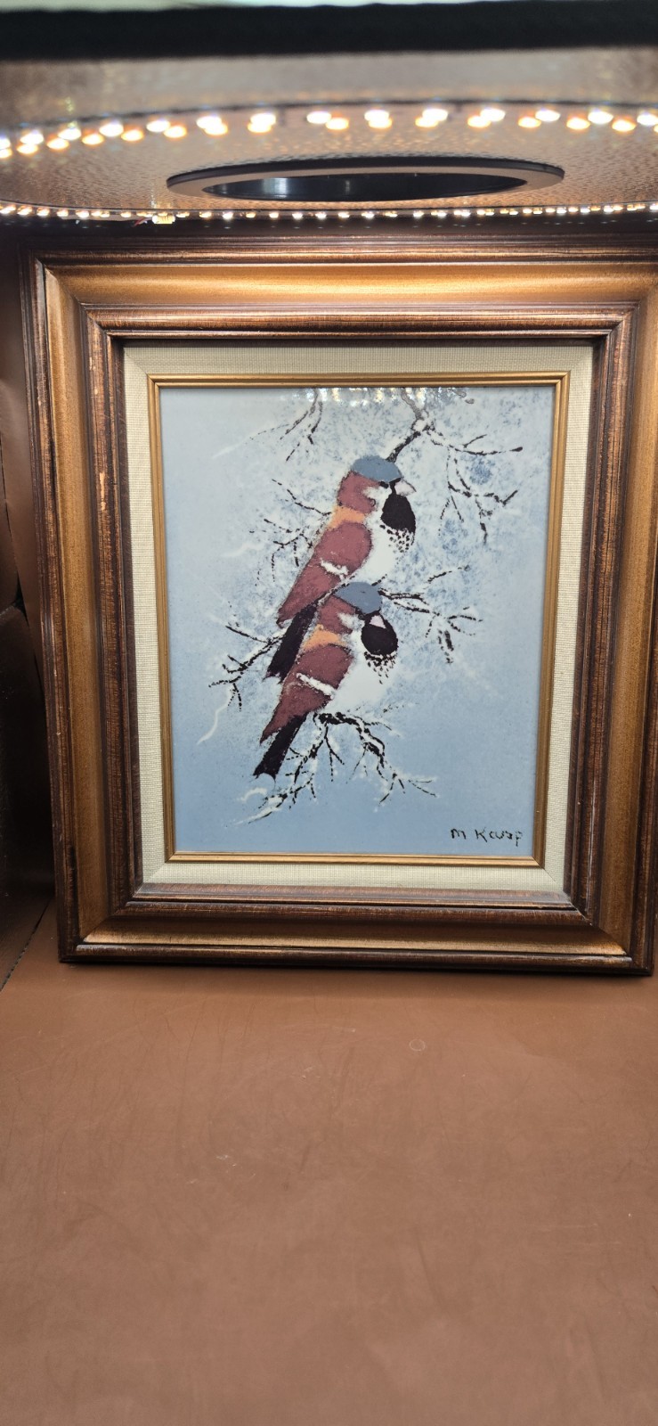 Max Karp «The Snowbirds» Blue Birds Framed Enamel on Porcelain Tile #72/500