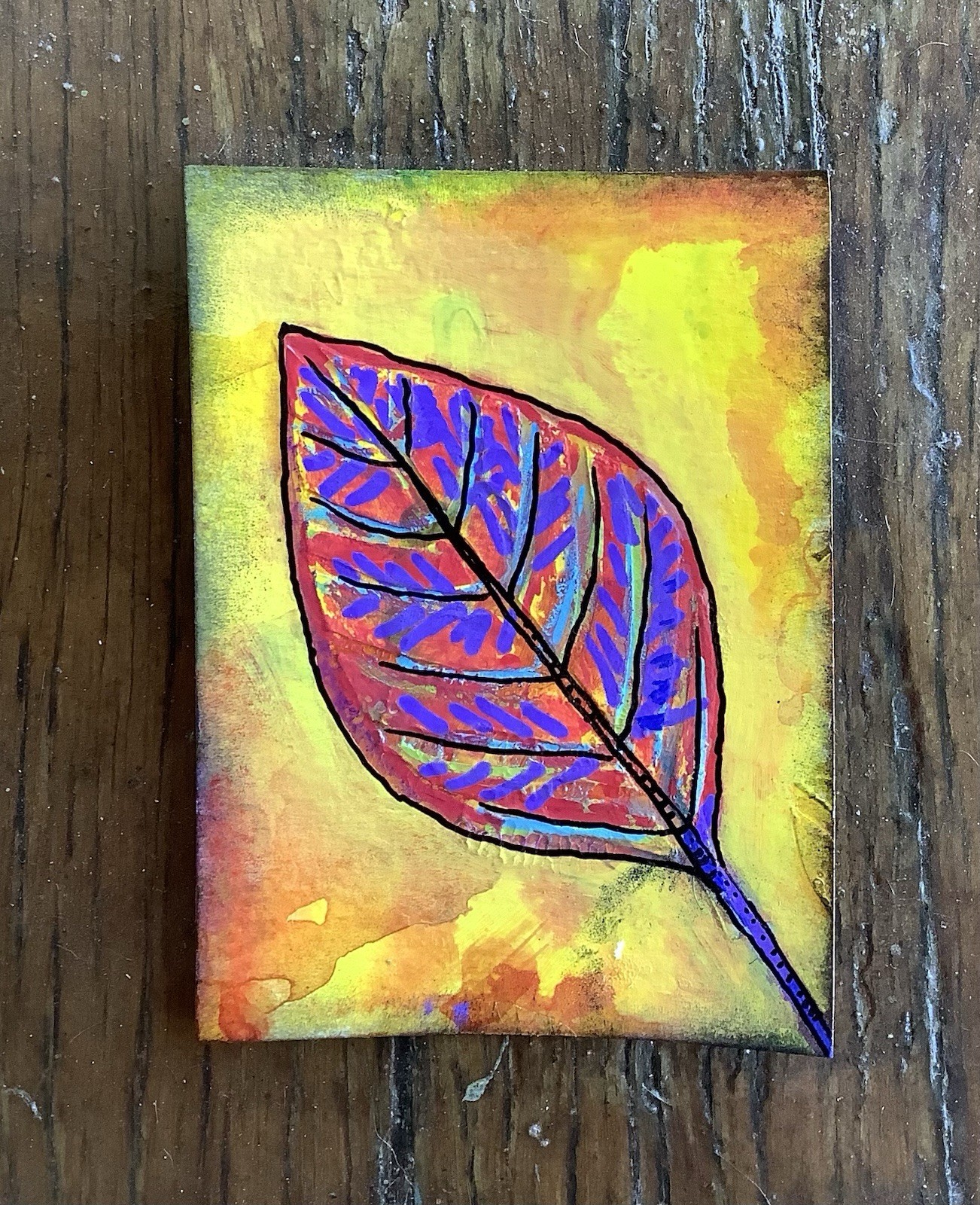 ACEO By Kenna Painting Original Leaf Art Card 2.5” X 3.5” Signed ÀTC