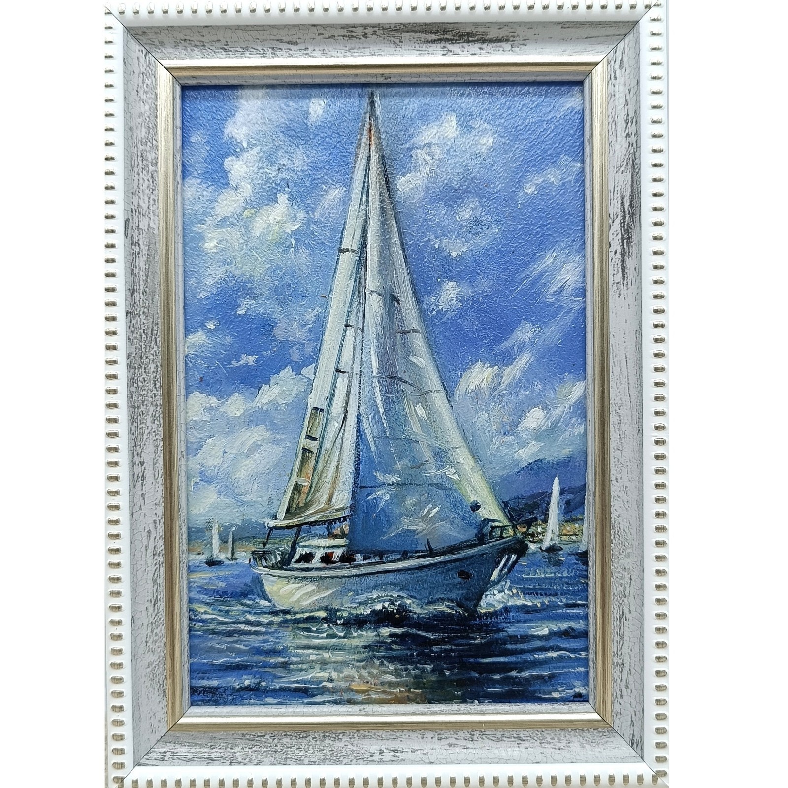 Sailboat Original Oil Painting 4×6 Framed Signed Yacht Marine Seascape Sea Art