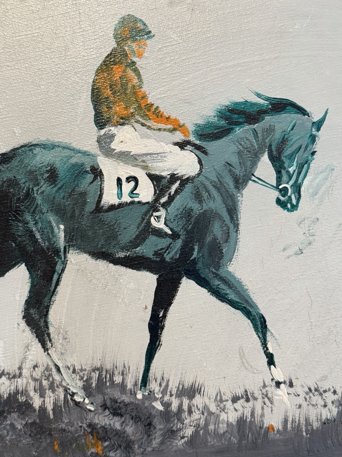 Lars Modernist OOAK Signed Oil Painting Equestrian Horse Racing Racehorse #12