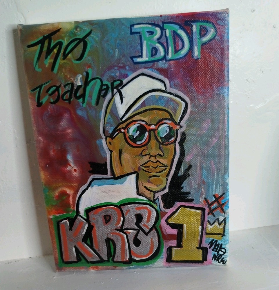 Hip Hop Legend KRS 1 Portrait 1/1 Canvas Graffiti Style Signature