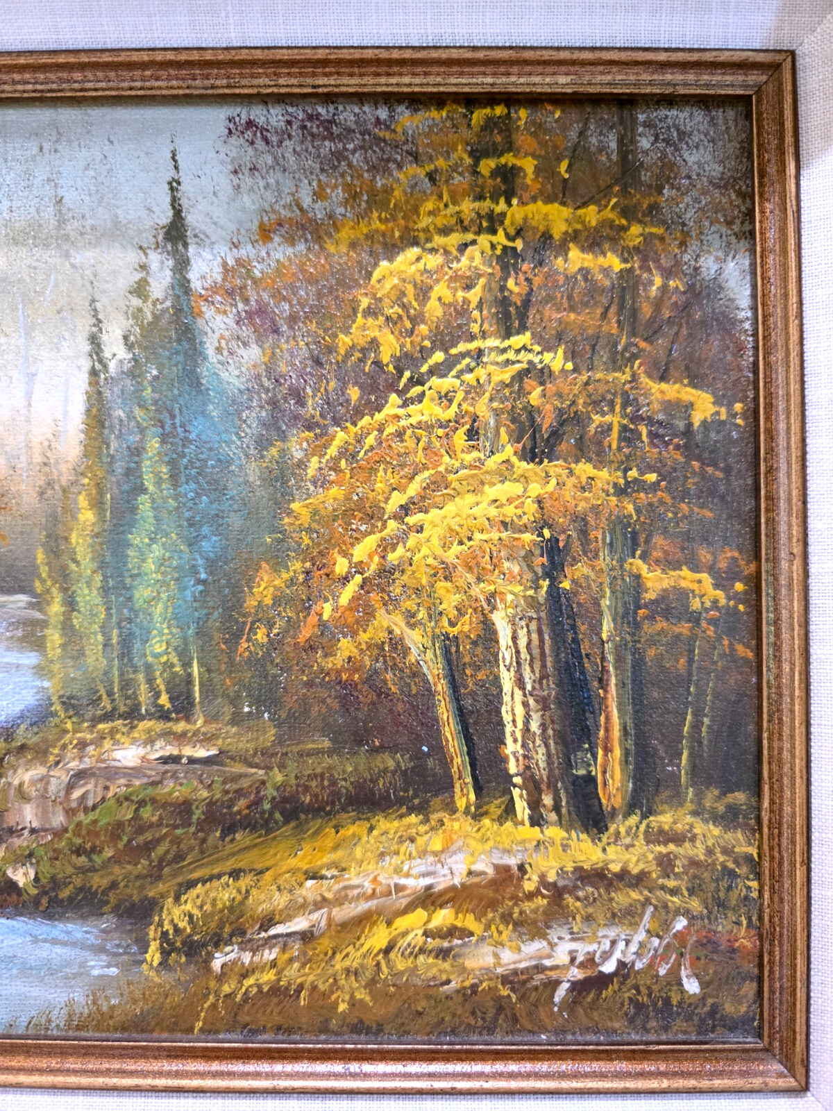 Original Landscape Mountains Forest Waterfall River Stream Signed Oil Painting