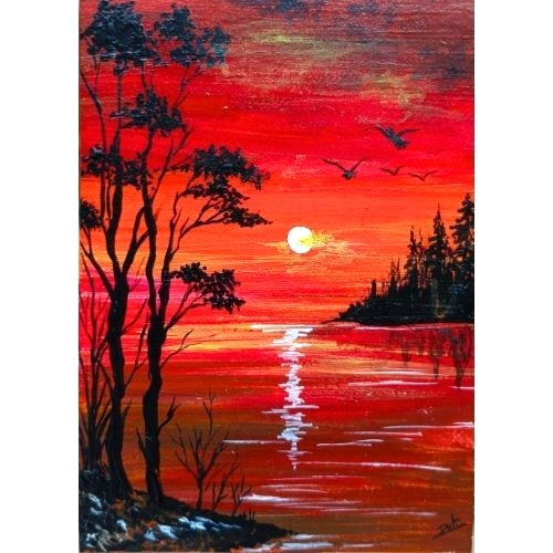 ACEO Original Landscape Nature Tree Sky Pop Art Card Acrylic Hand Painting NEW