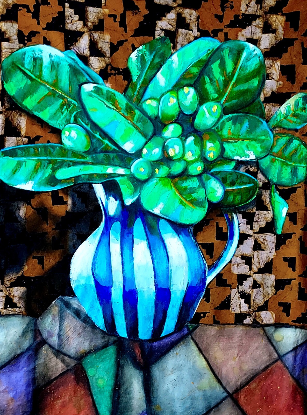 Original Oil Painting Tropical Flower Still Life Floral Artwork 32×40 inches