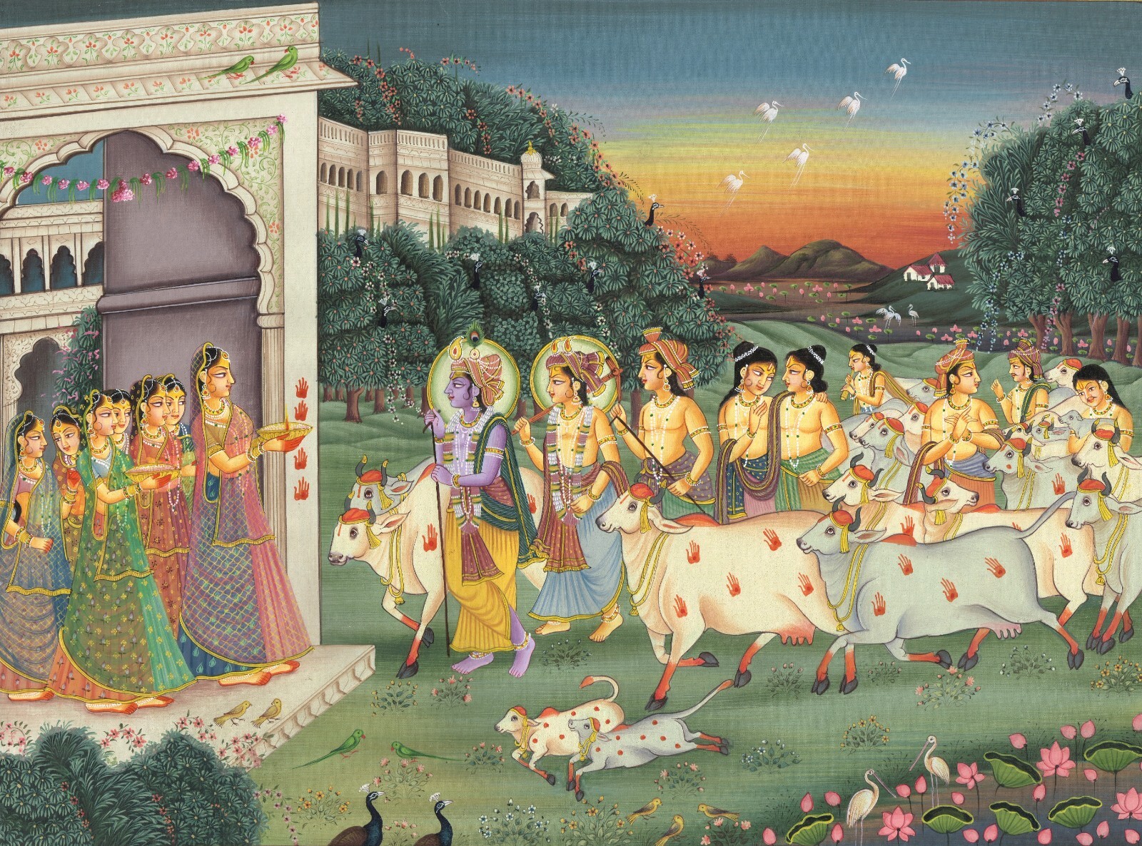 Radha Krishna Painting Of Religious Art For Wall Hanging On Silk 17.5×13 Inches