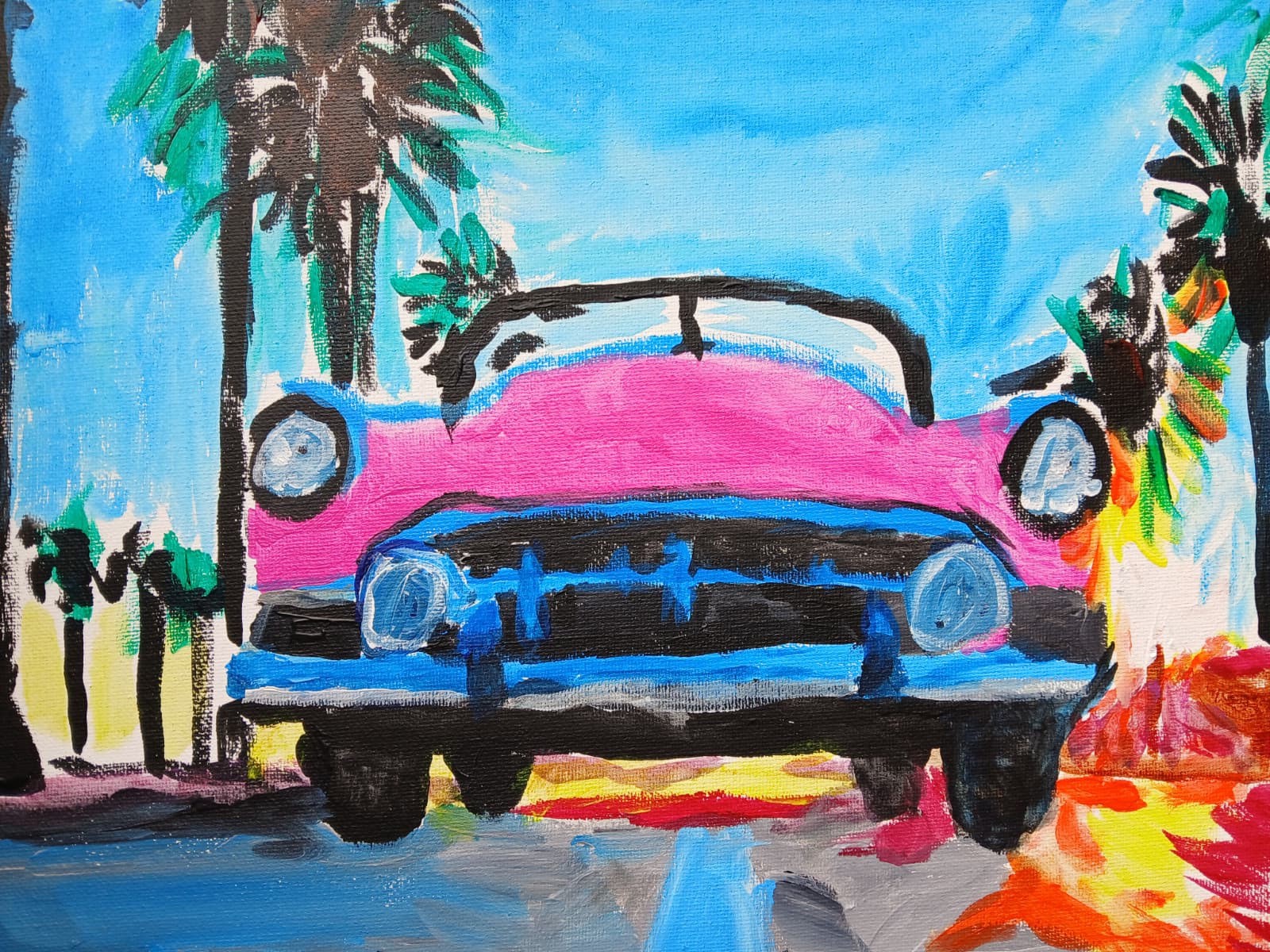 Abstract/Impressionism Pink Caddy 11×14 Original Handmade Signed Art Painting