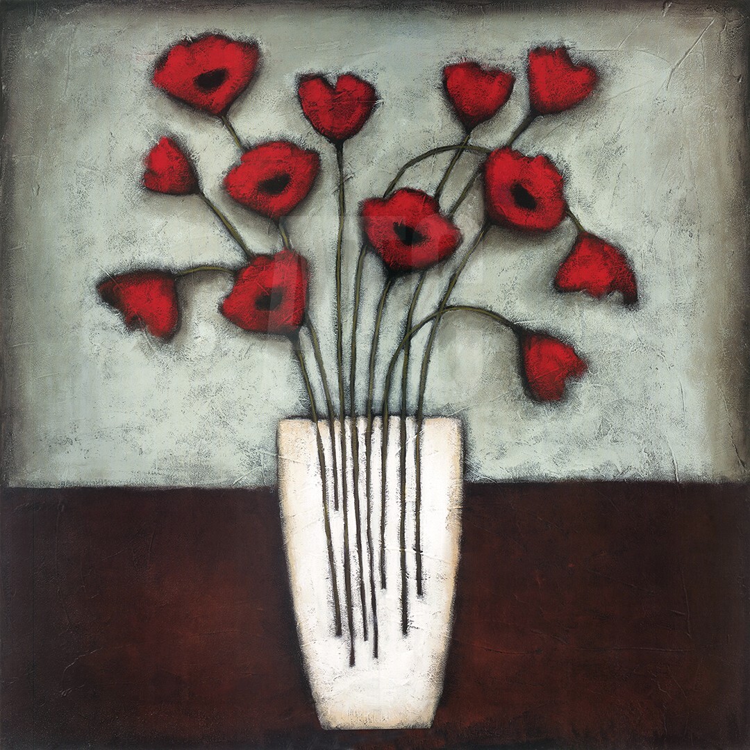 32W»x32H» INCANDESCENCE by EVE SHPRITSER -RED ROSES WHITE VASE STILL LIFE CANVAS