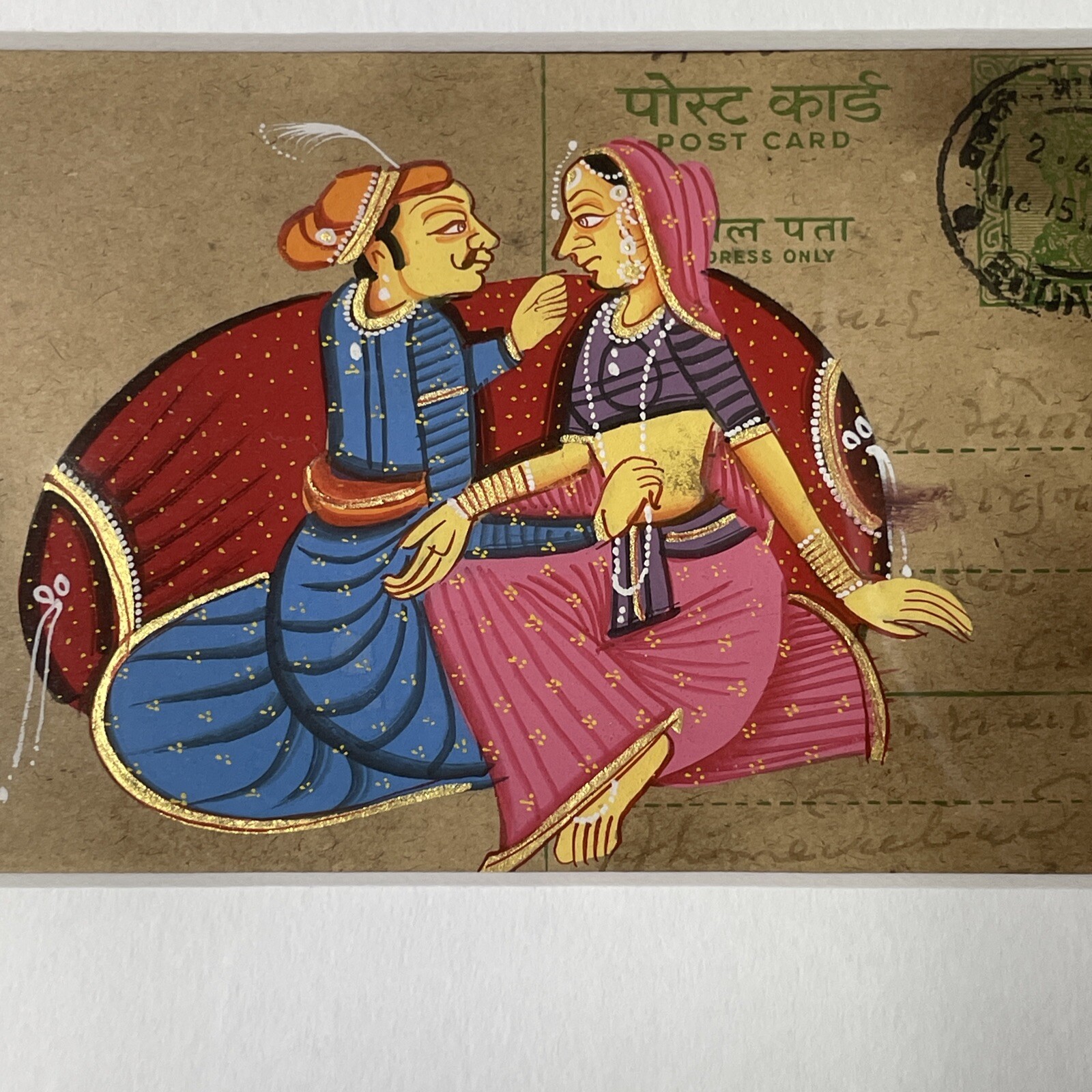 «Indian Lovers» Original 1990s Acrylic On Cardstock, Three Portraits, Framed