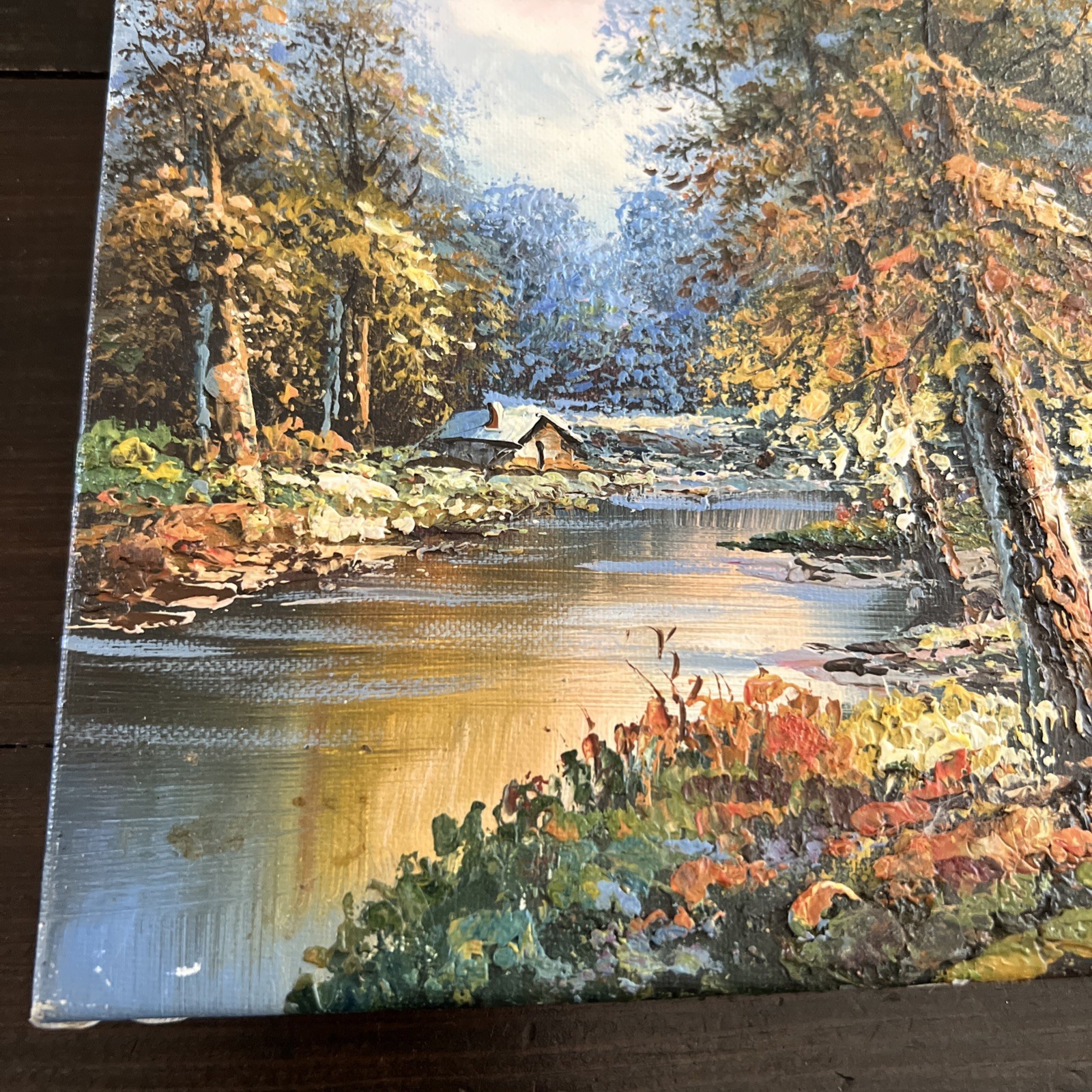 Vintage “Summer Stream” River Trees Mountain Sky Original Oil Painting By C Cox