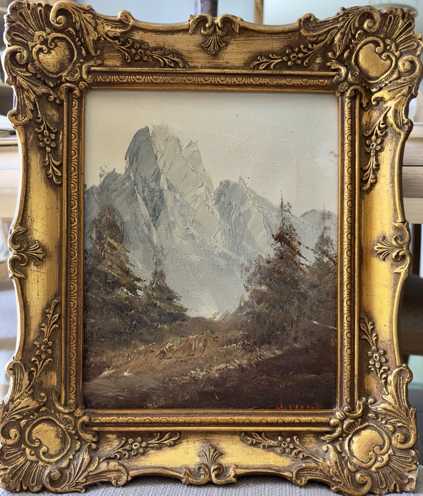 Signed Original Oil Painting Framed Mountain Landscape French Realism