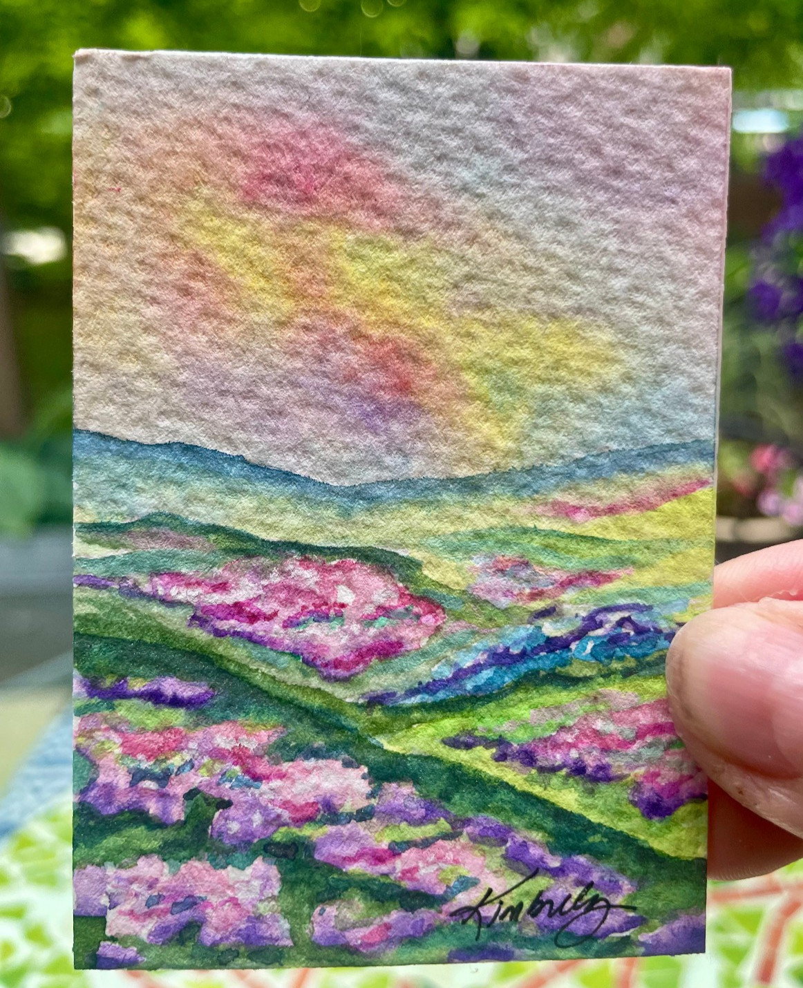 ACEO Original Landscape Flowers Watercolor by Kimberly Tyson