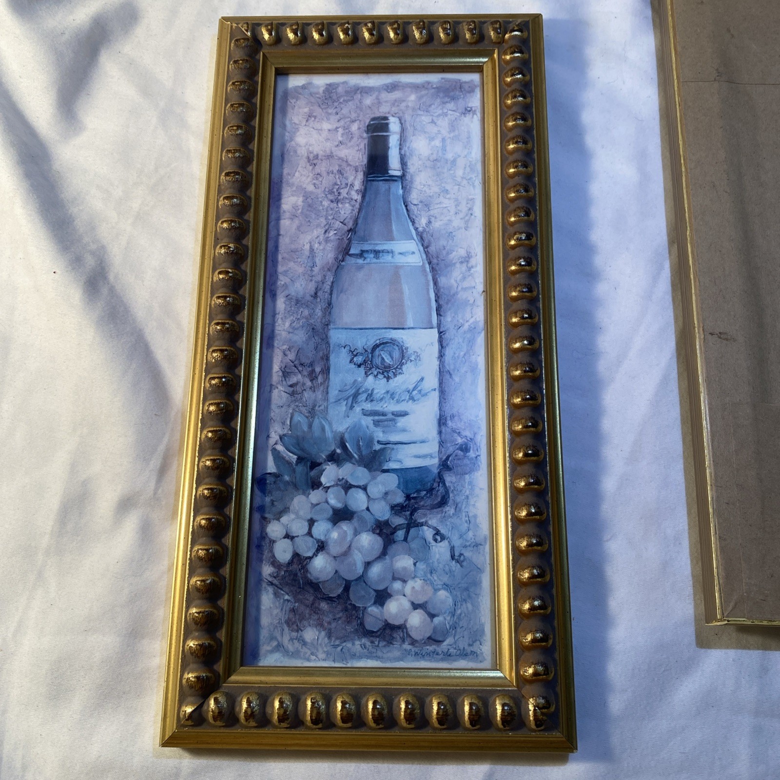 Signed Olson’s Wine Pair Paintings In Gold Tone Frame 11.5” X 5.5”