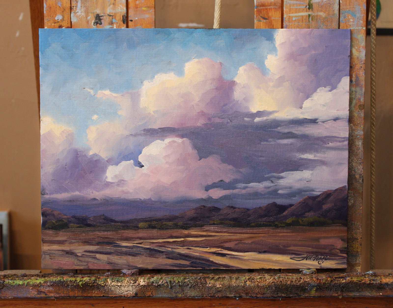 Jeff Love Art Original Oil Painting Landscape Southwestern Purple Sunset Clouds
