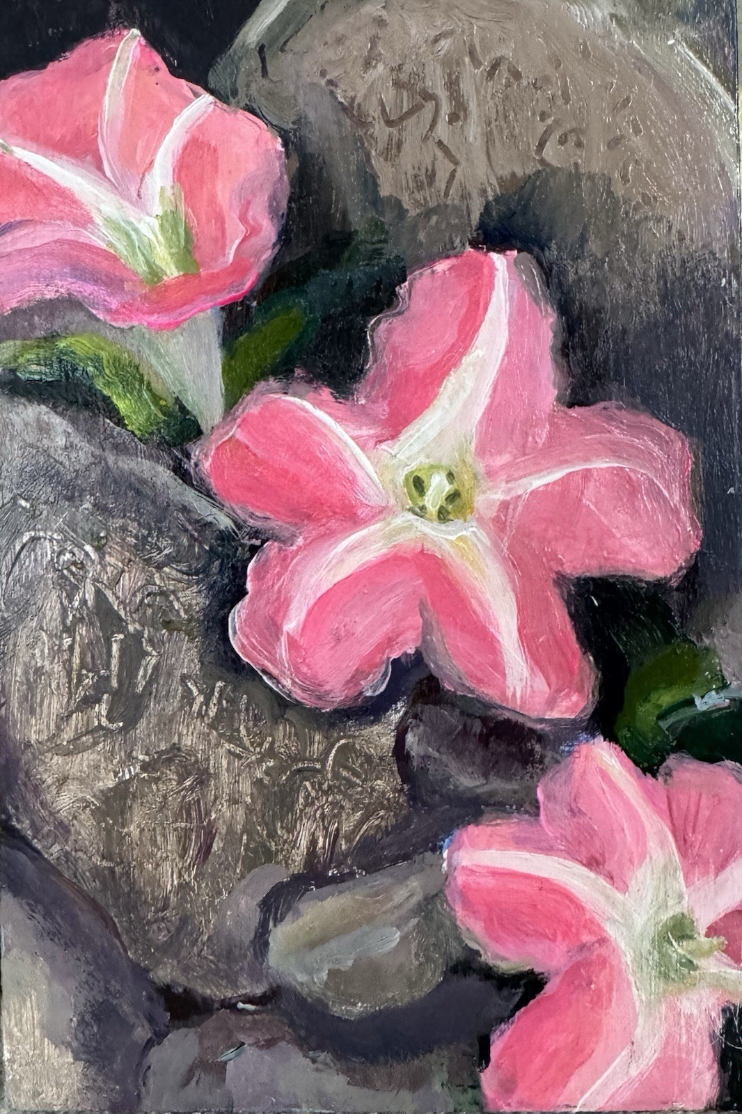 Original Signed Acrylic Painting Of Petunias On Wood Panel Valentine’s Idea