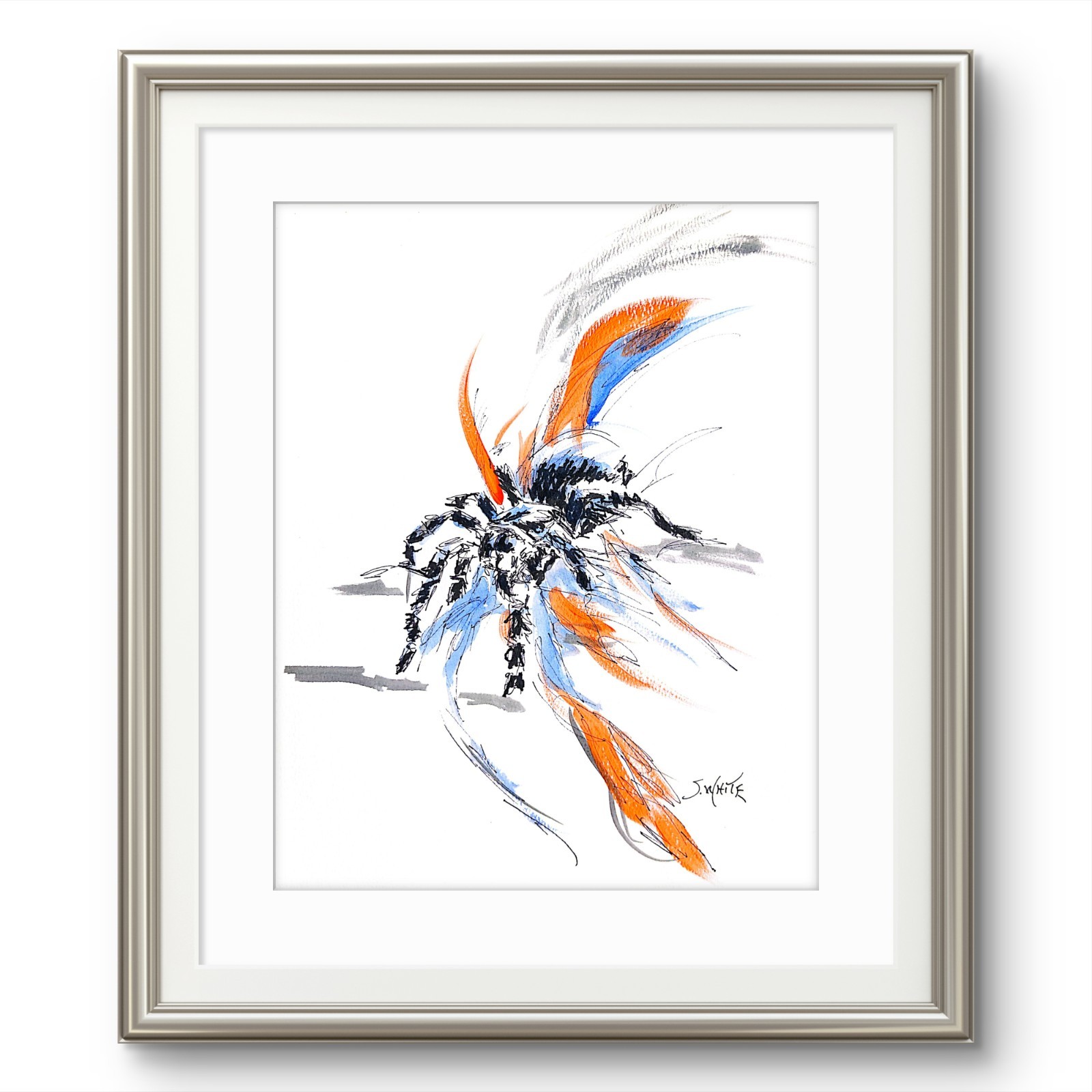 Tarantula Spider Painting Expressionist Orange Blue Acrylic 11×14 Paper SWhite