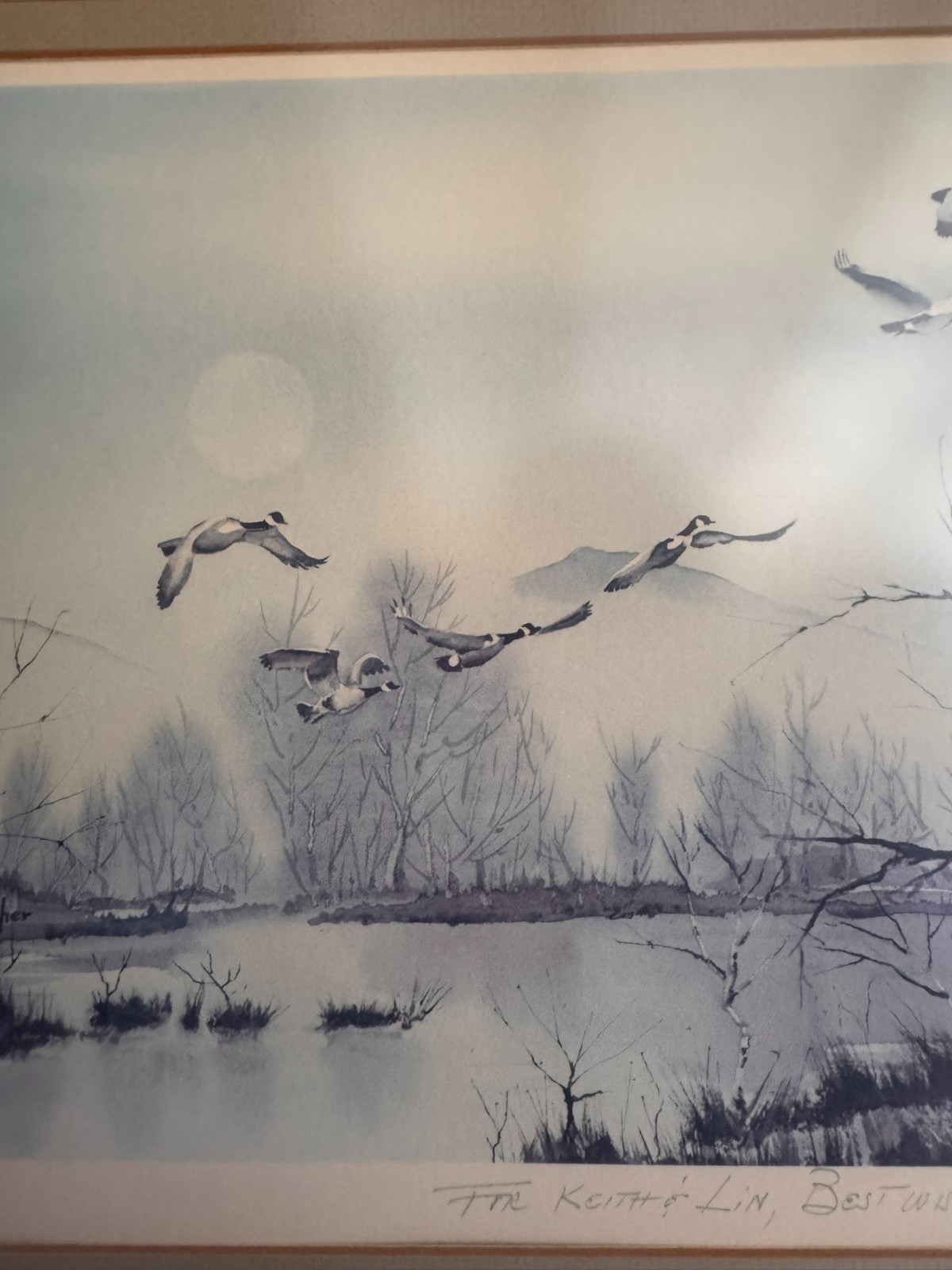 Flying Ducks Original SIGNED Watercolor Print by L M BUCHER Capt. USS Pueblo