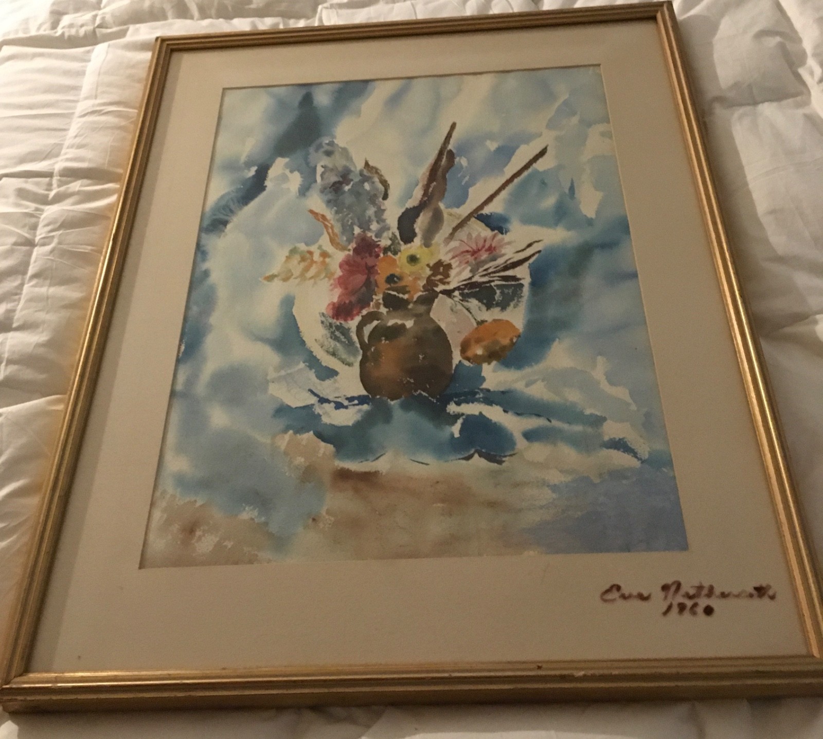 Eve Nettercott, Still Life With Flowers In Vase, Watercolor On Paper. Signed DB