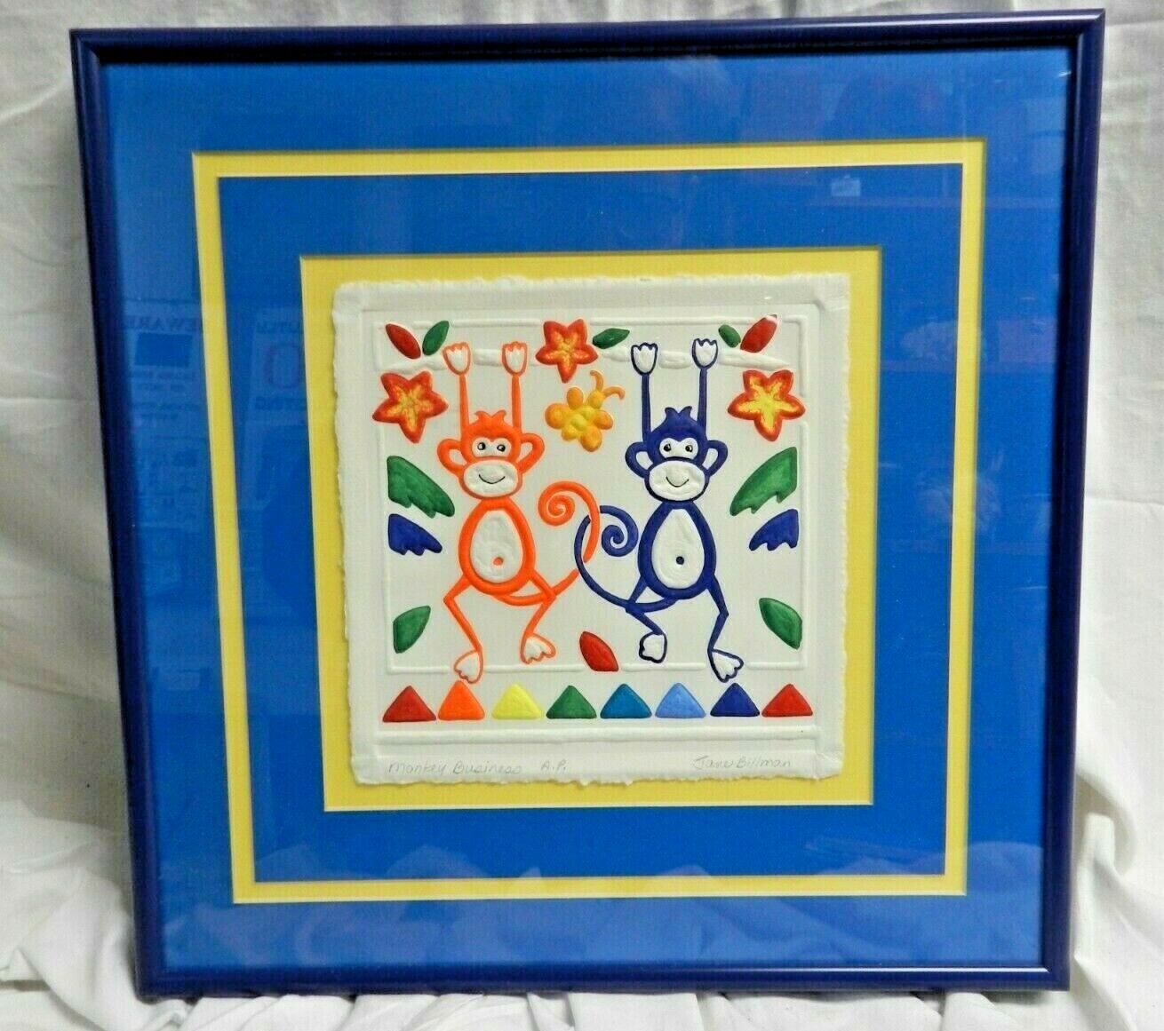 Jane Billman SIGNED A.P. PROOF MONKEY BUSINESS EMBOSED Paper Triple Mat & Framed