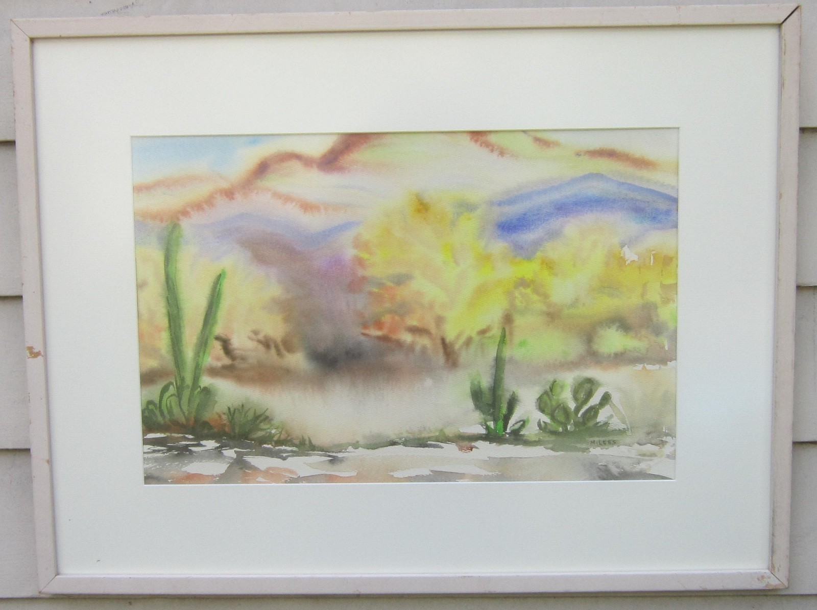SOUTHWEST (ARIZONA?) Desert Landscape WATERCOLOR PAINTING 18.5″ x 24″ M. LEES