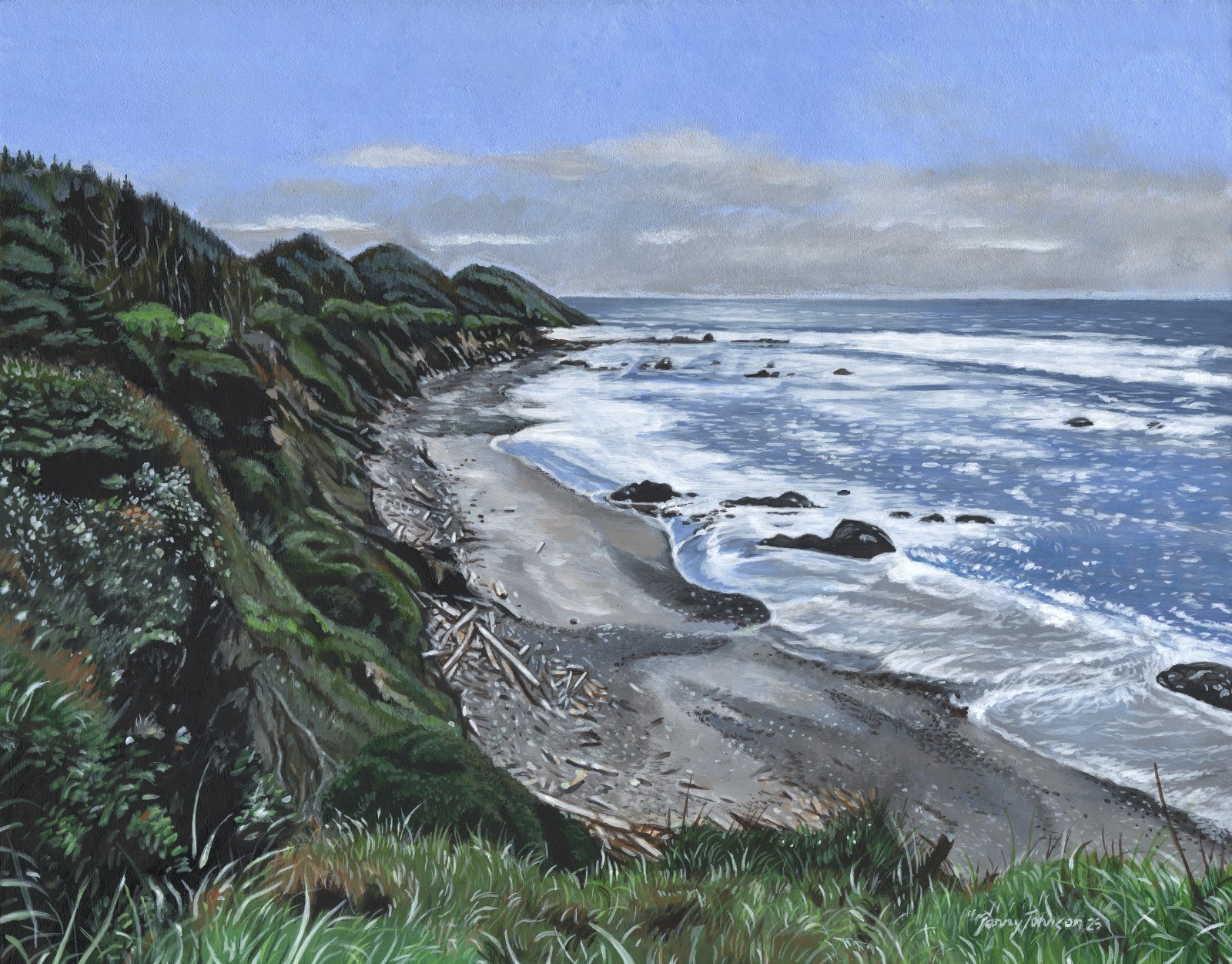 Original Oregon Seascape Painting Strawberry Hill Shoreline 11×14 Parry Johnson