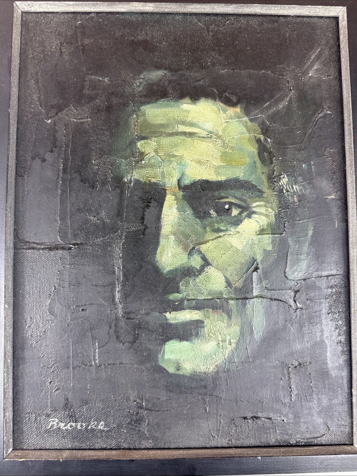 Signed Brooke – Acrylic On Canvas Portrait – 13×10 Inches – Wood Frame
