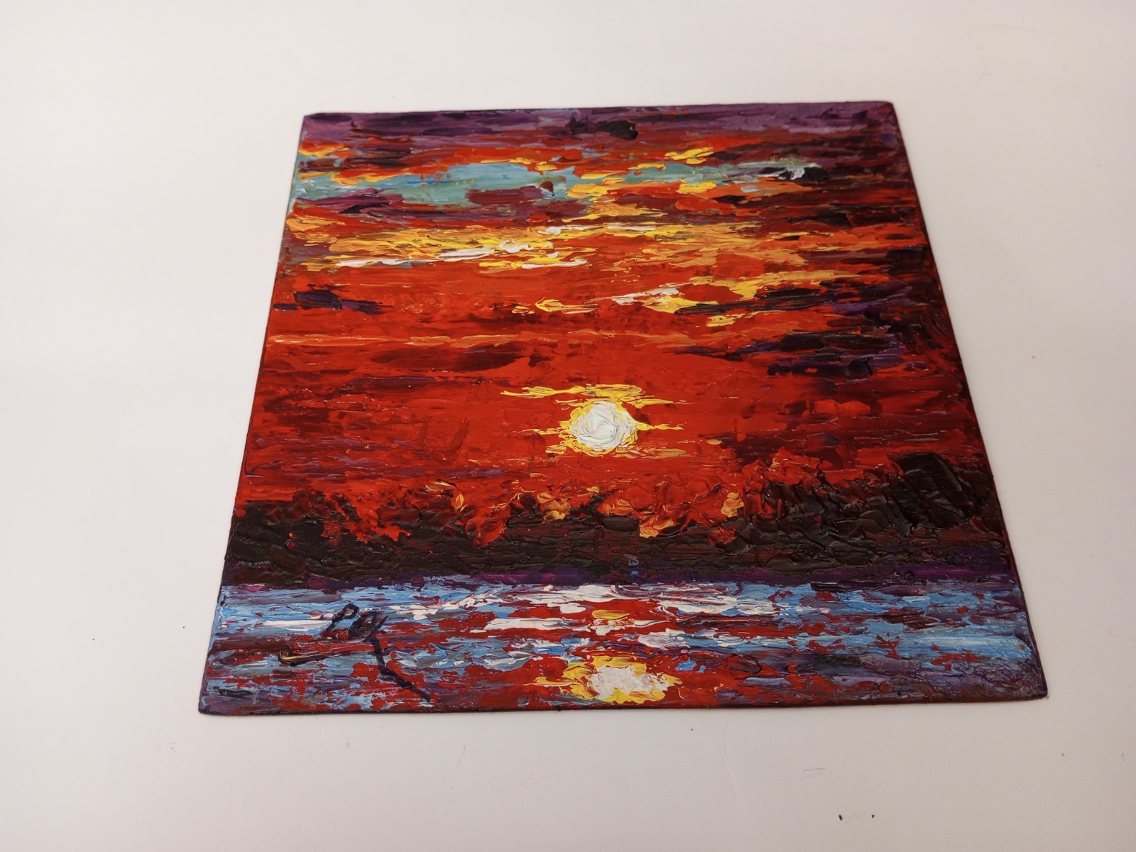 Unique Texture Oil Painting Original Colorful Sunset Landscape Wall Art Impasto