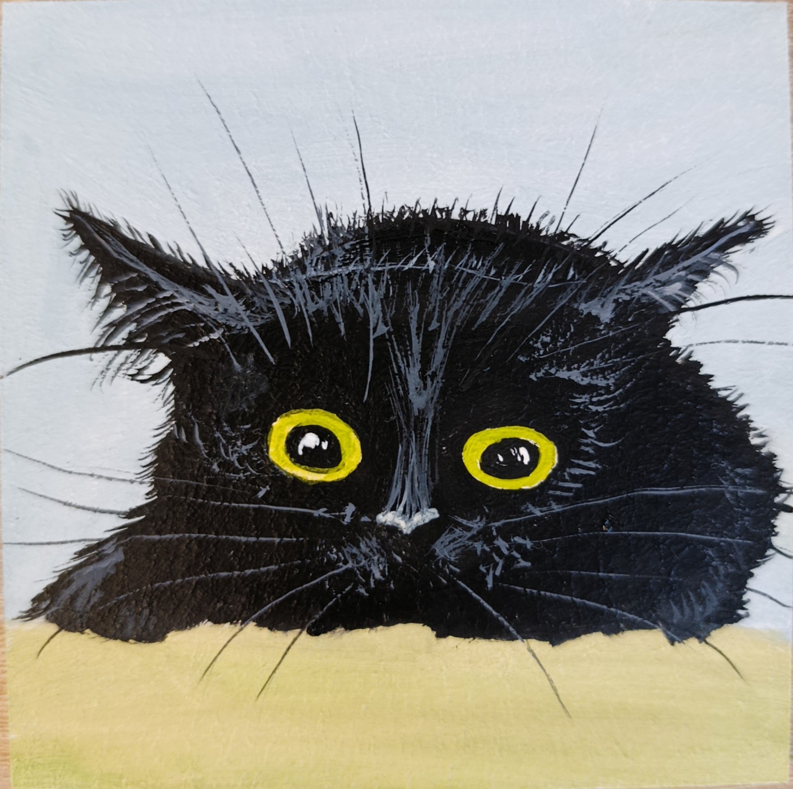 ORIGINAL Oil Painting Black cat Animals Pet Miniature Contemporary Wall art