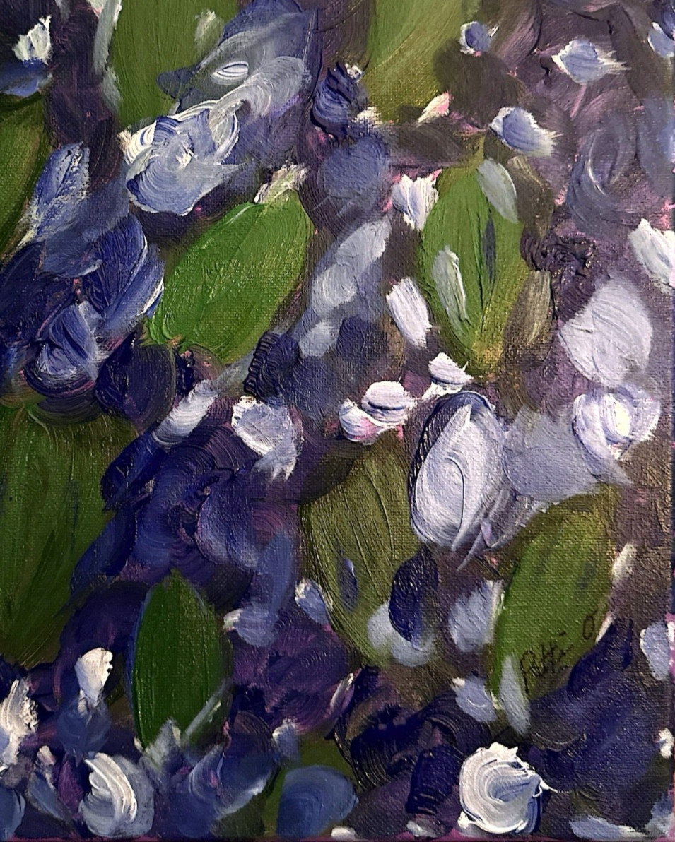 Midnight Hydrangeas 14×11 Abstract Floral Expressioni Painting Canvas Signed