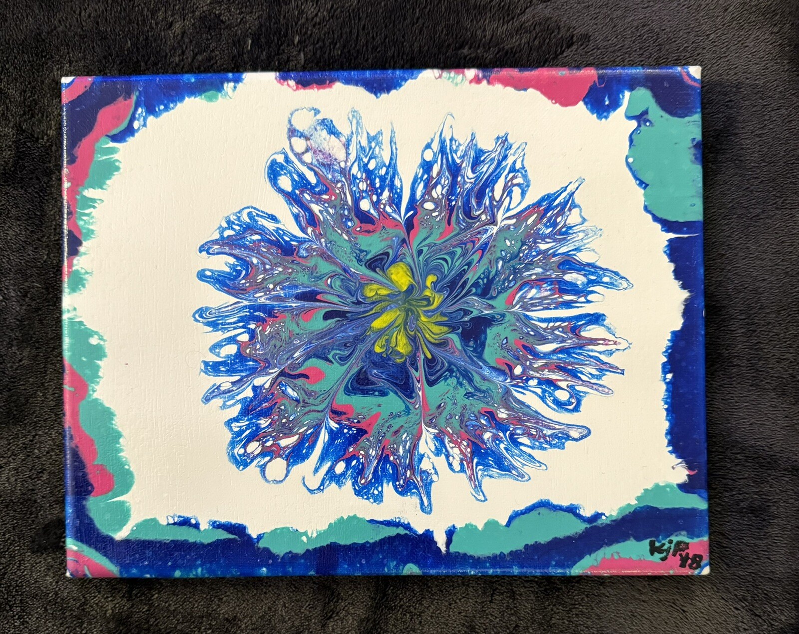 Original Abstract Art Acrylic Fluid Pour Flower Painting On Canvas Wall Decor
