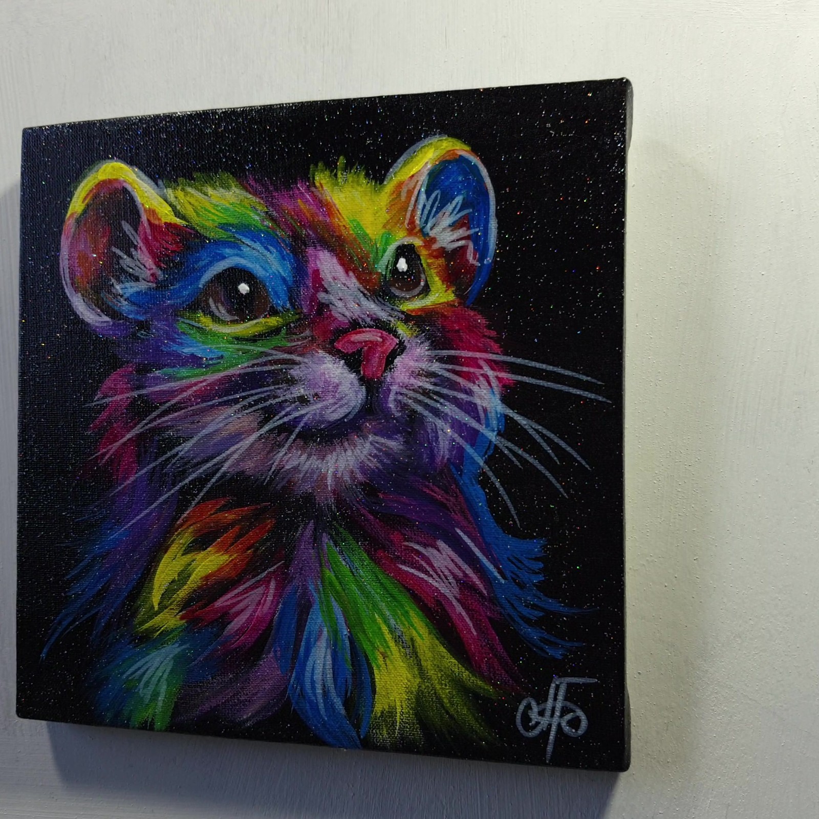 Rainbow Mouse Original Acrylic Painting Animal Portrait Canvas Wall Art Decor