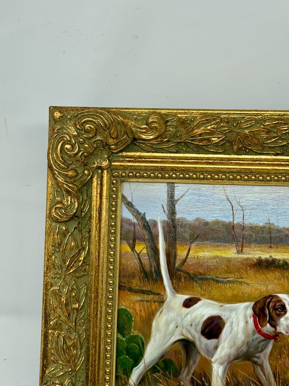 Vintage Framed English Pointer Hunting Dog Oil Painting