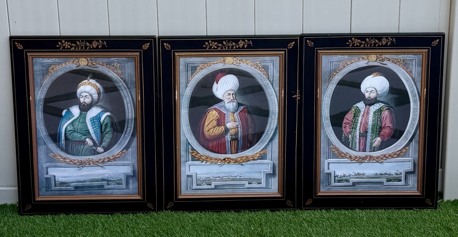 Emperors of Turkey- Recueil des Portraits des Empereurs Ottomans–Framed Set of 3