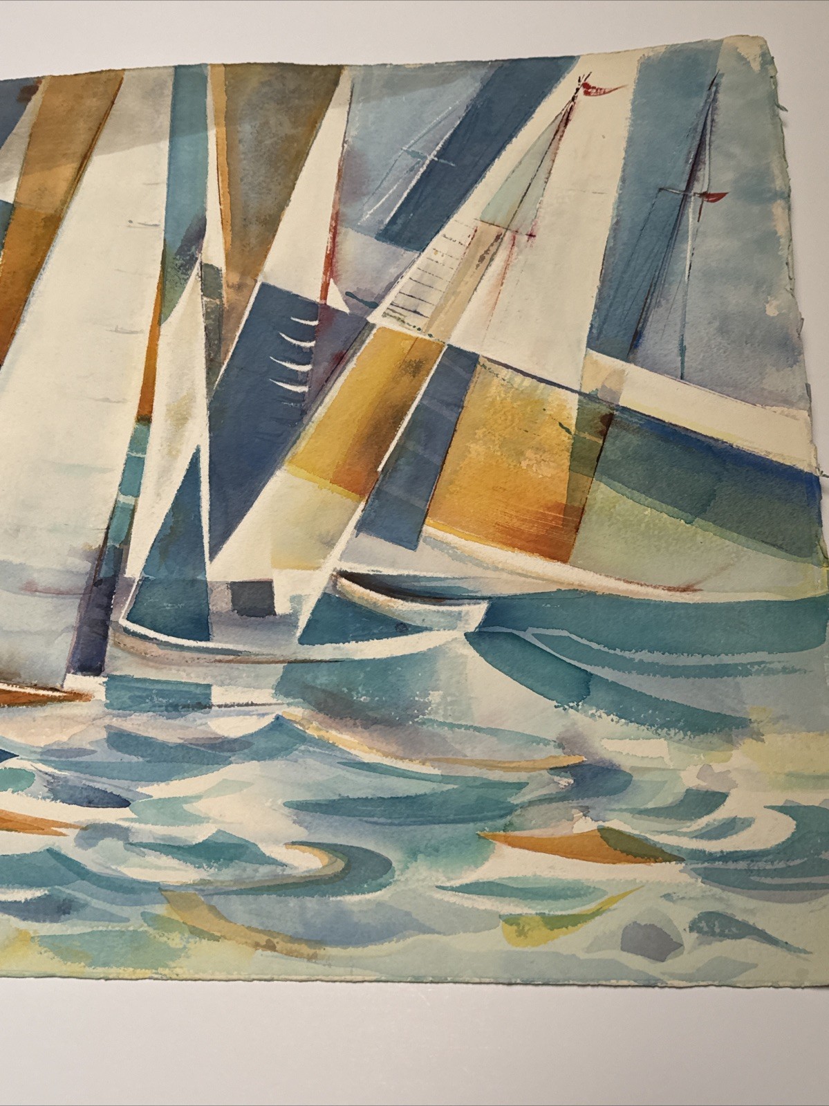 COASTAL EXPRESSIONIST PAINTING SAIL BOATS REGATTA MAURICE SILBER FAMOUS LARGE