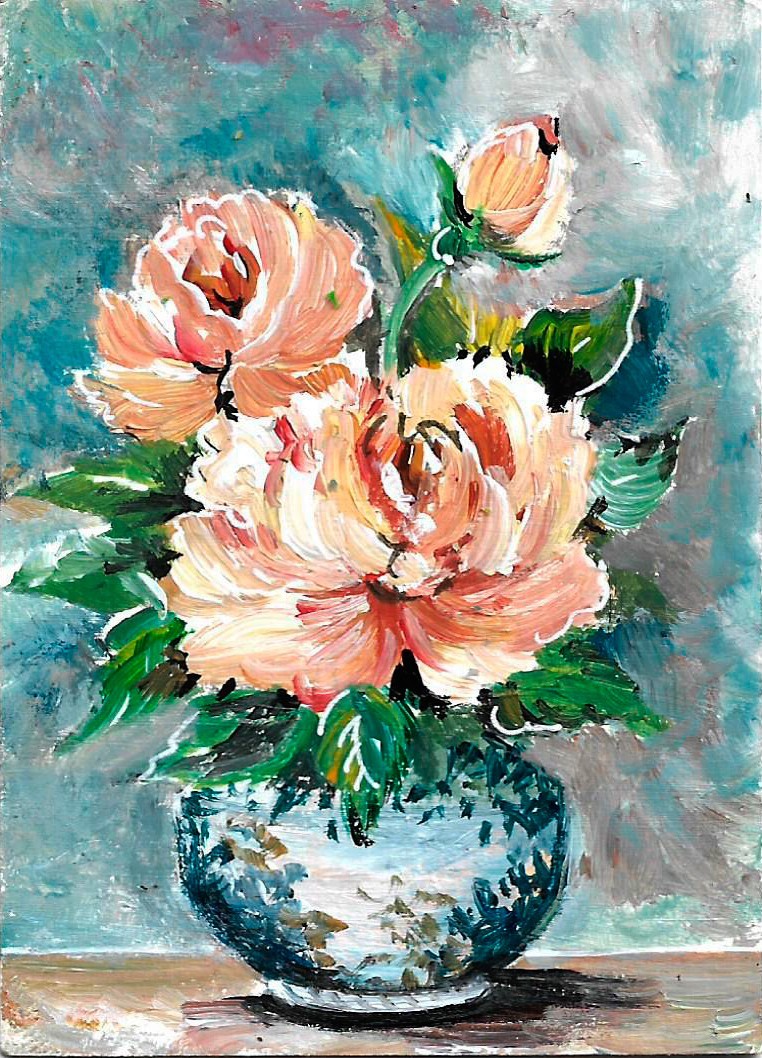 ACEO Original Painting Art Card Acrylic Flower Vase 100% Hand Painted