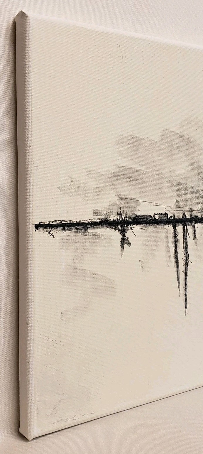 No.664 Original Abstract Minimal Landscape Drawing On Canvas By K.A.Davis