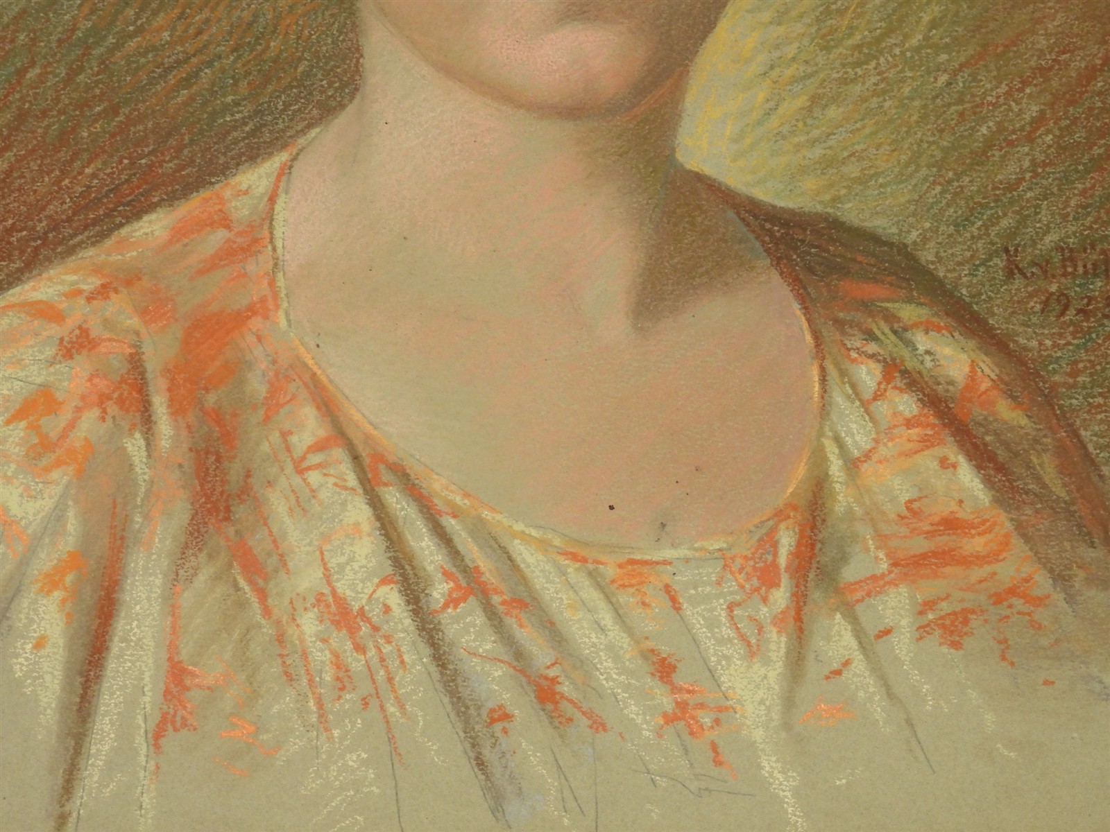 1923 Art Deco Lovely Lady Portrait Pastel Painting – Illegibly Signed