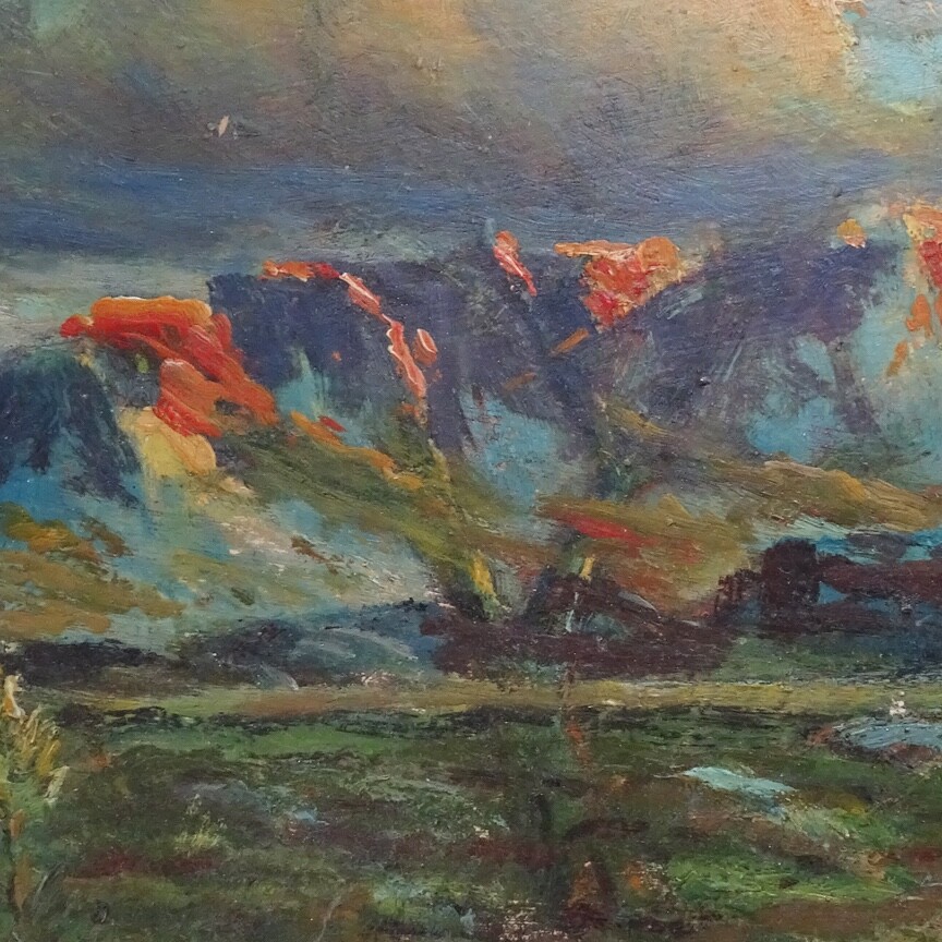 Antique American Southwest Impressionism Oil Painting Mountains A.T. Moran 14×10