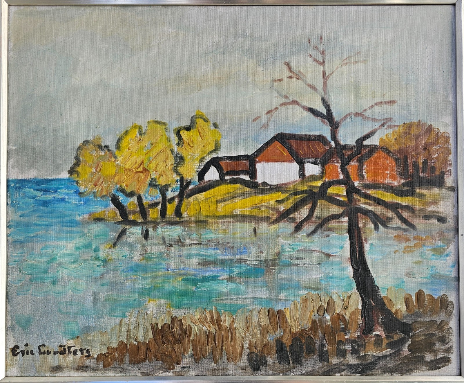 LARGE SCANDINAVIAN MID CENTURY MODERNIST LANDSCAPE OIL PAINTING ERIC CEDERBERG