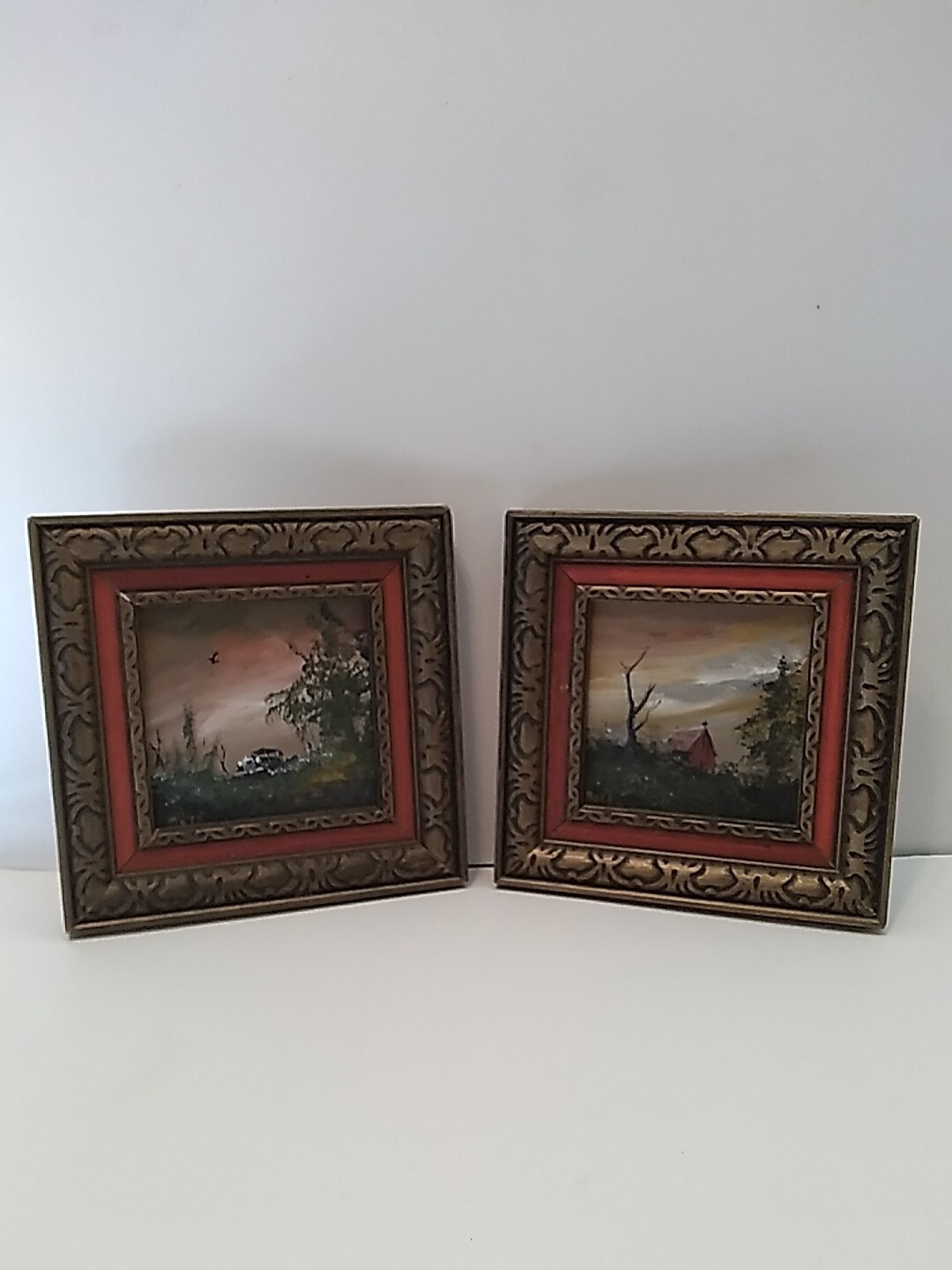 Vintage Pair of Framed Oil On Board Paintings Signed BUTE 6 5/8″ X 6 5/8″
