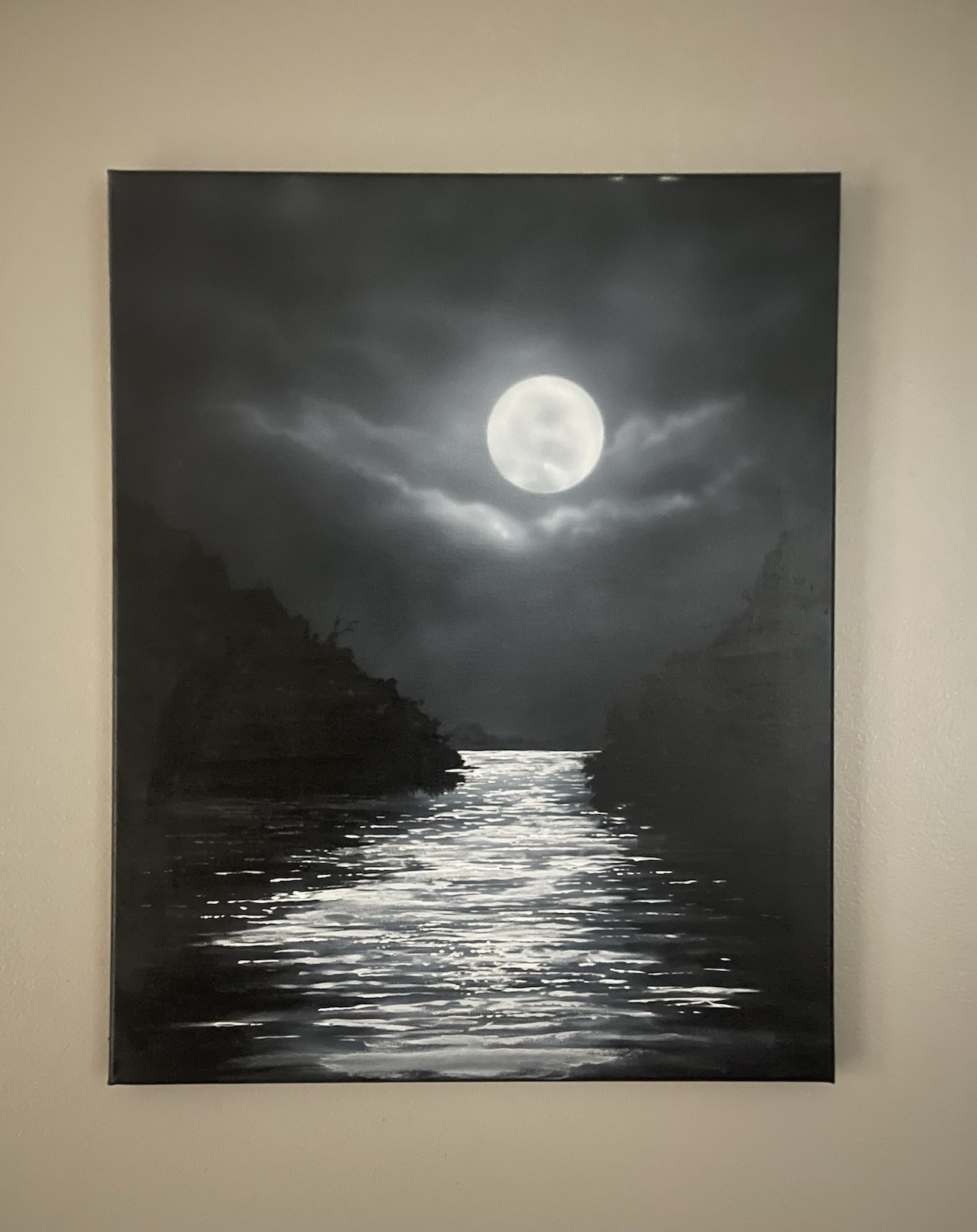 Moonlight On The Rappahannock Canvas Painting By David Willingham 16×20