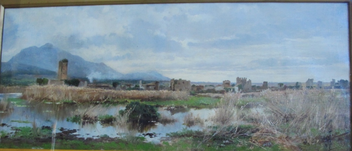 Original Antique Oil Painting JOHN GIOVANNI CALIFANO (1864-1924) CASTLE RUINS