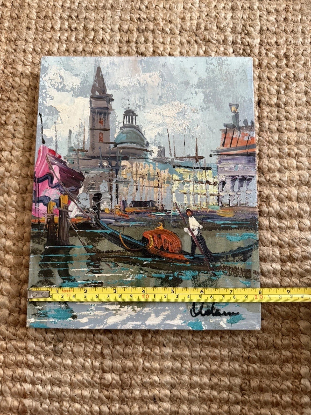 Vintage Textured Art Painting Venetian Scene Original Artist Signed 8”x10”