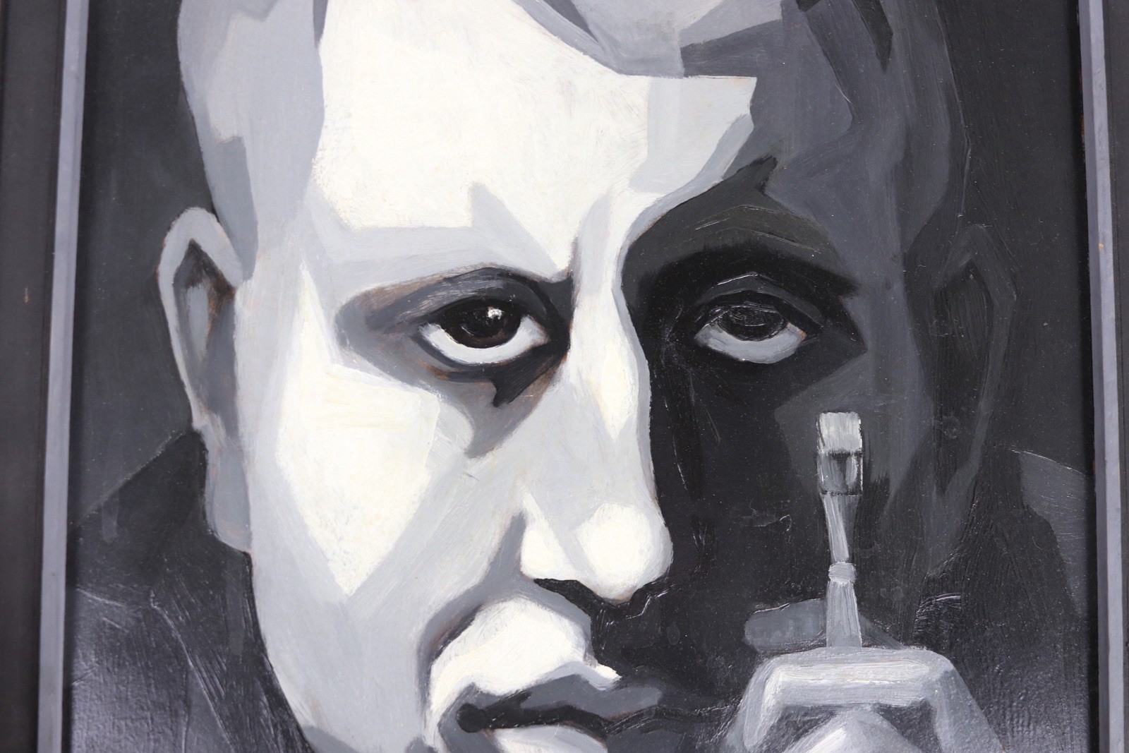 Robert Klein Pittsburgh Artist 1959 Grey Scale Self Portrait Oil Painting PA