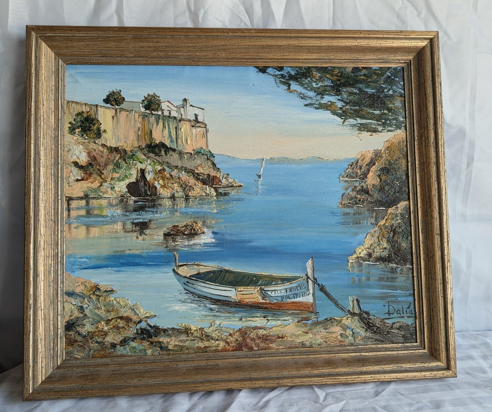 Signed Dalia 20th Century Original Oil Painting Coastal Villa Mediterranean25x22