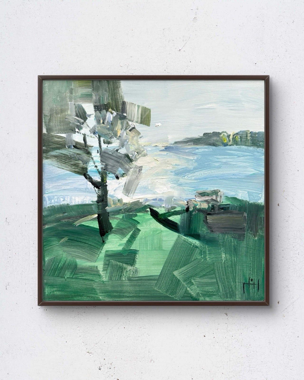 At The Lake 12×12 Original Landscape Acrylic Painting Fine Art Home Interior